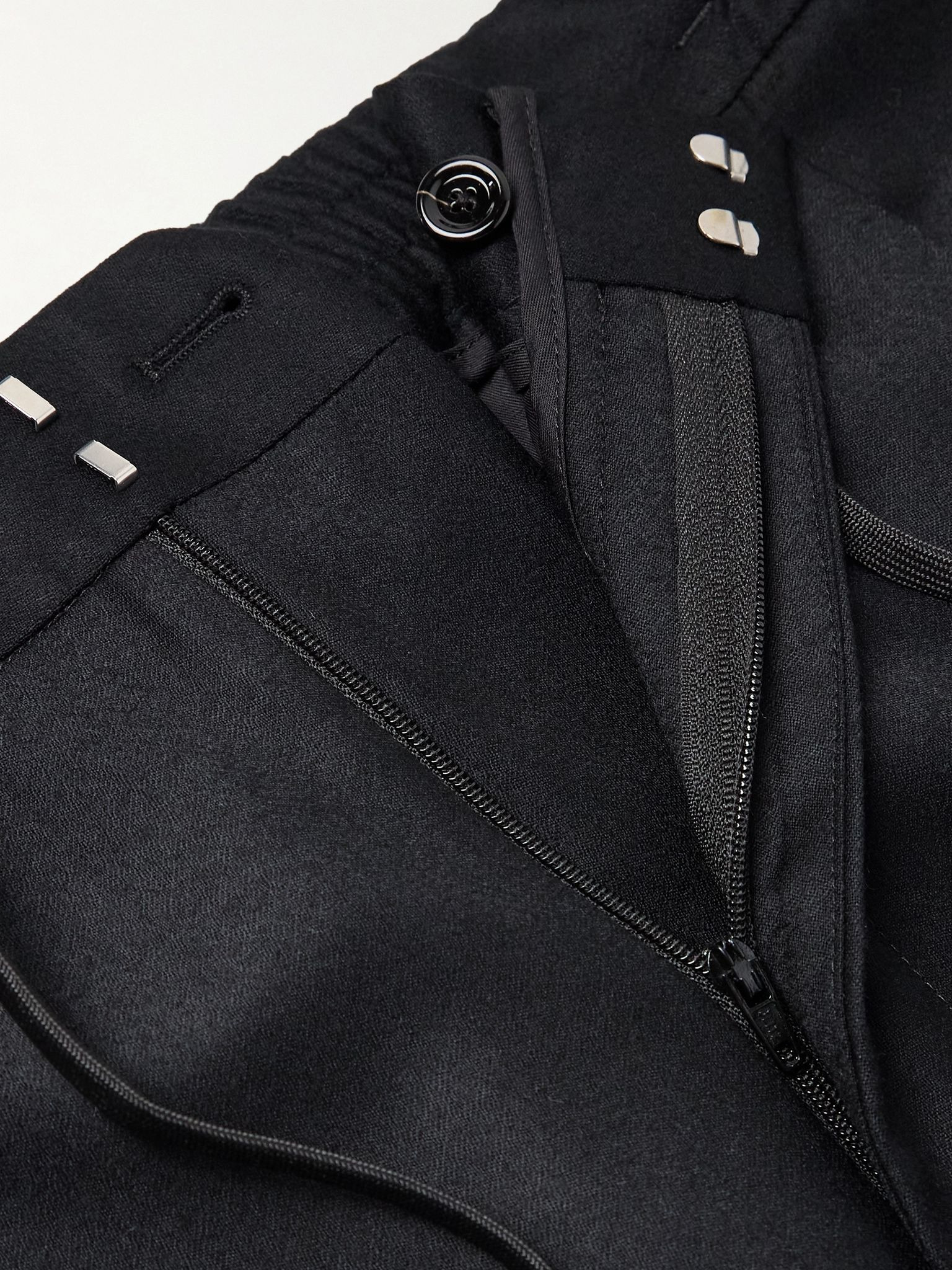 Straight-Leg Pleated Stretch Virgin Wool and Cashmere-Blend Drawstring Trousers Black - 5