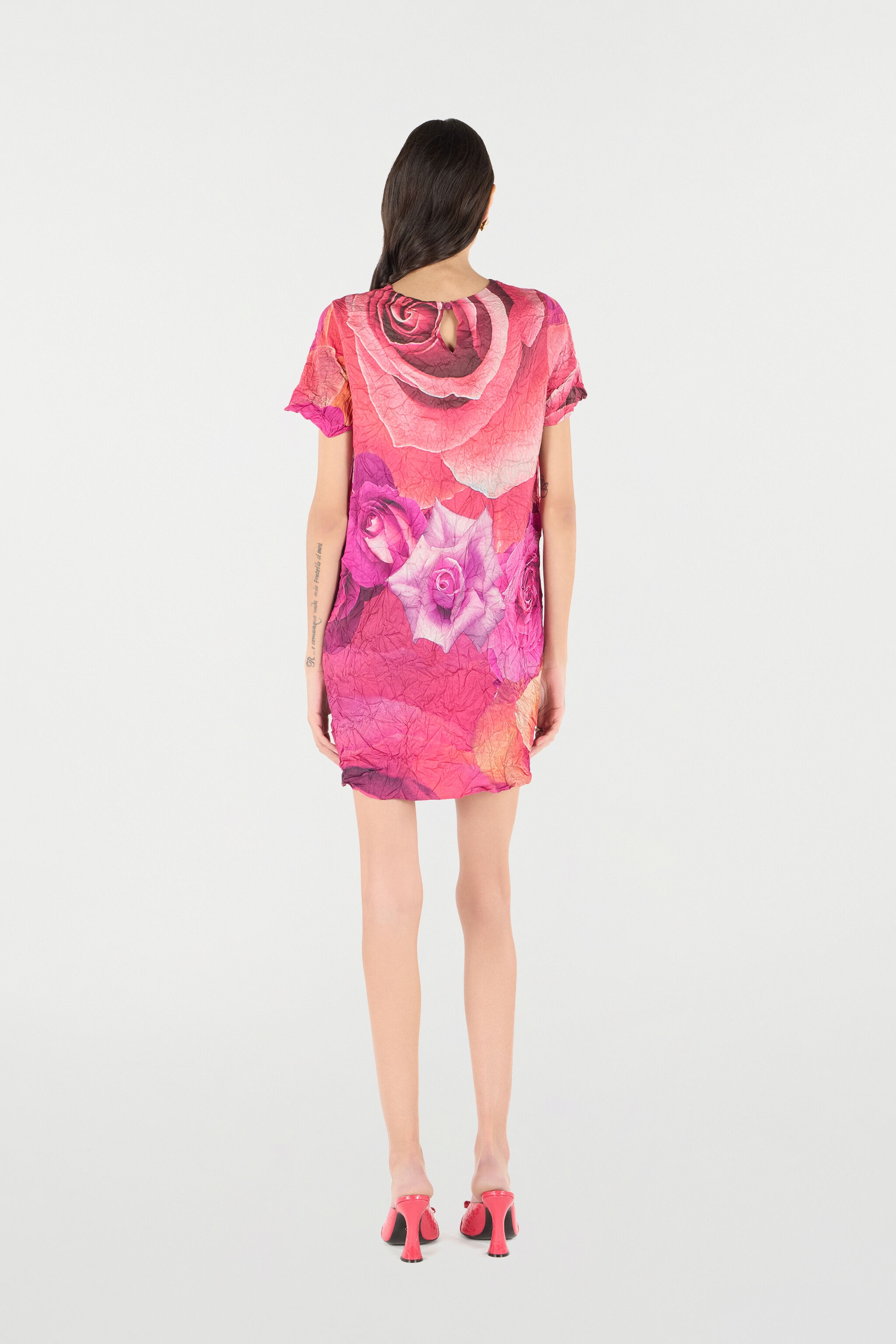 Crinkle-Effect Dress With Rose Print - 4