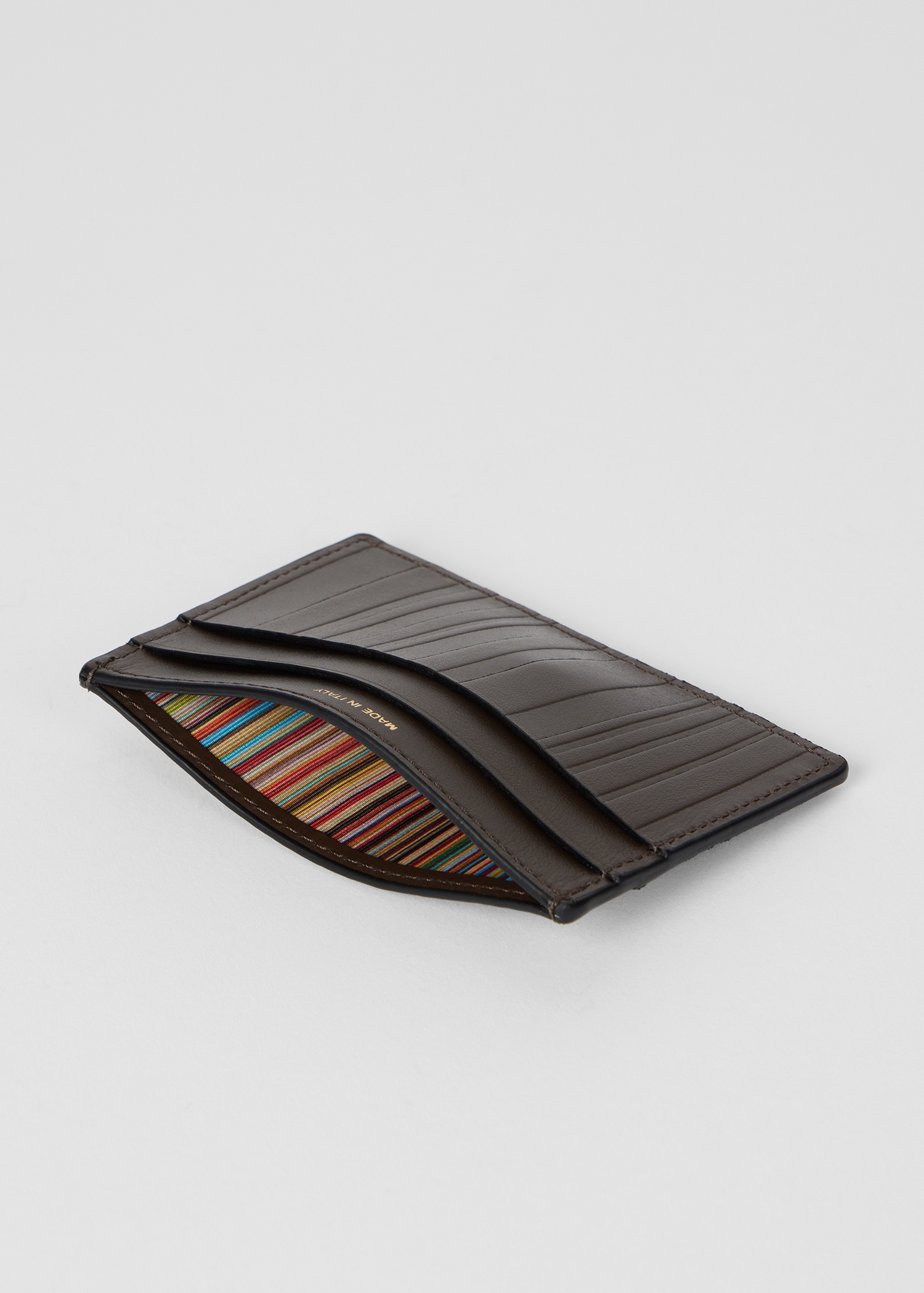 Khaki Leather 'Shadow Stripe' Credit Card Holder - 3