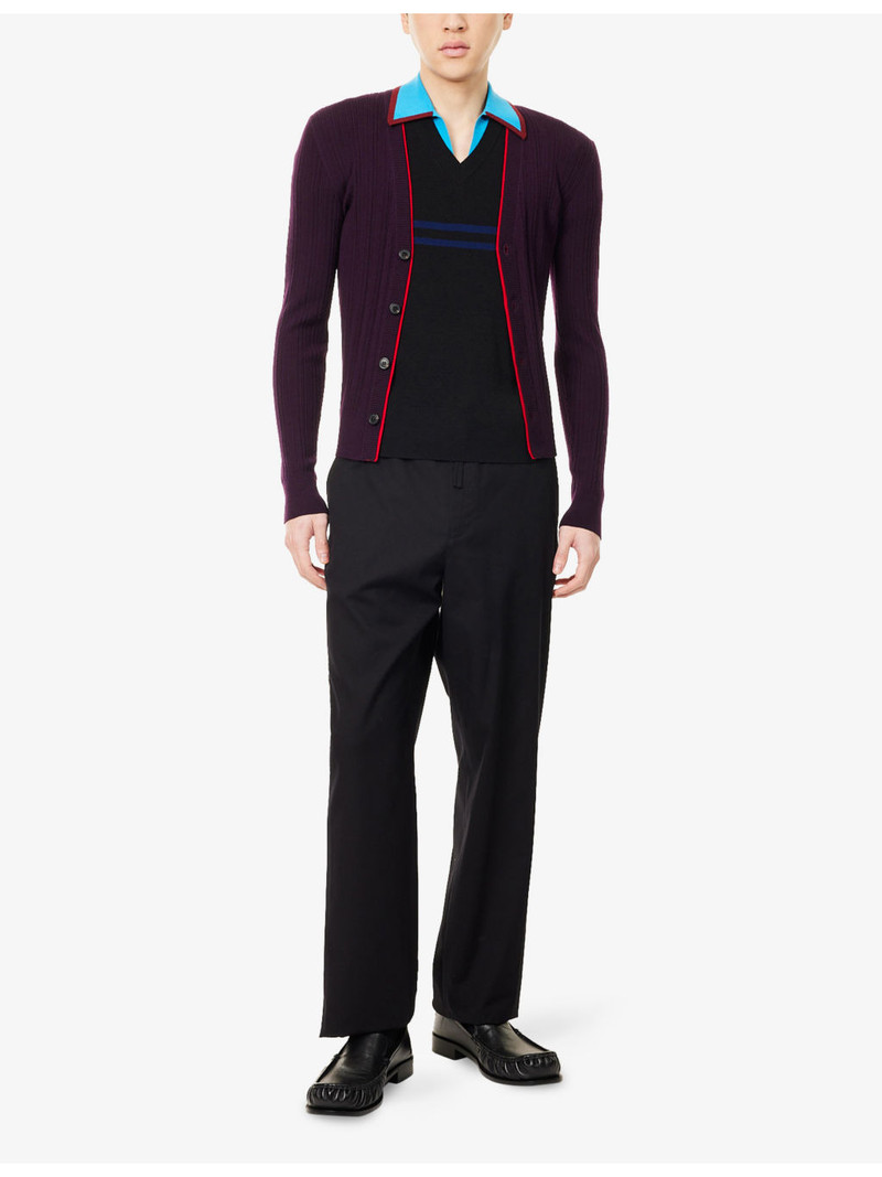 Dries Van Noten Molar Contrast-Collar Merino Wool-Blend Polo Top outlook