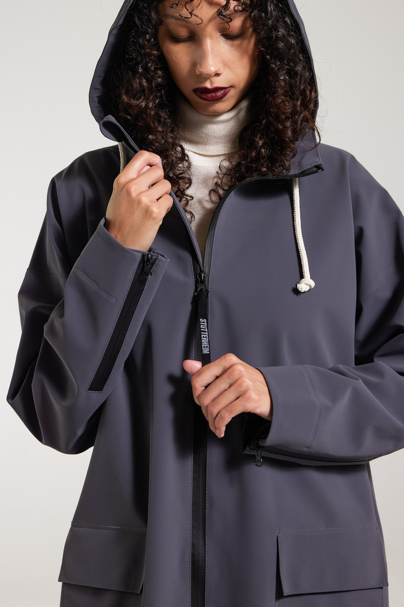 Sandviken Long Zip Matte Raincoat Metal 5