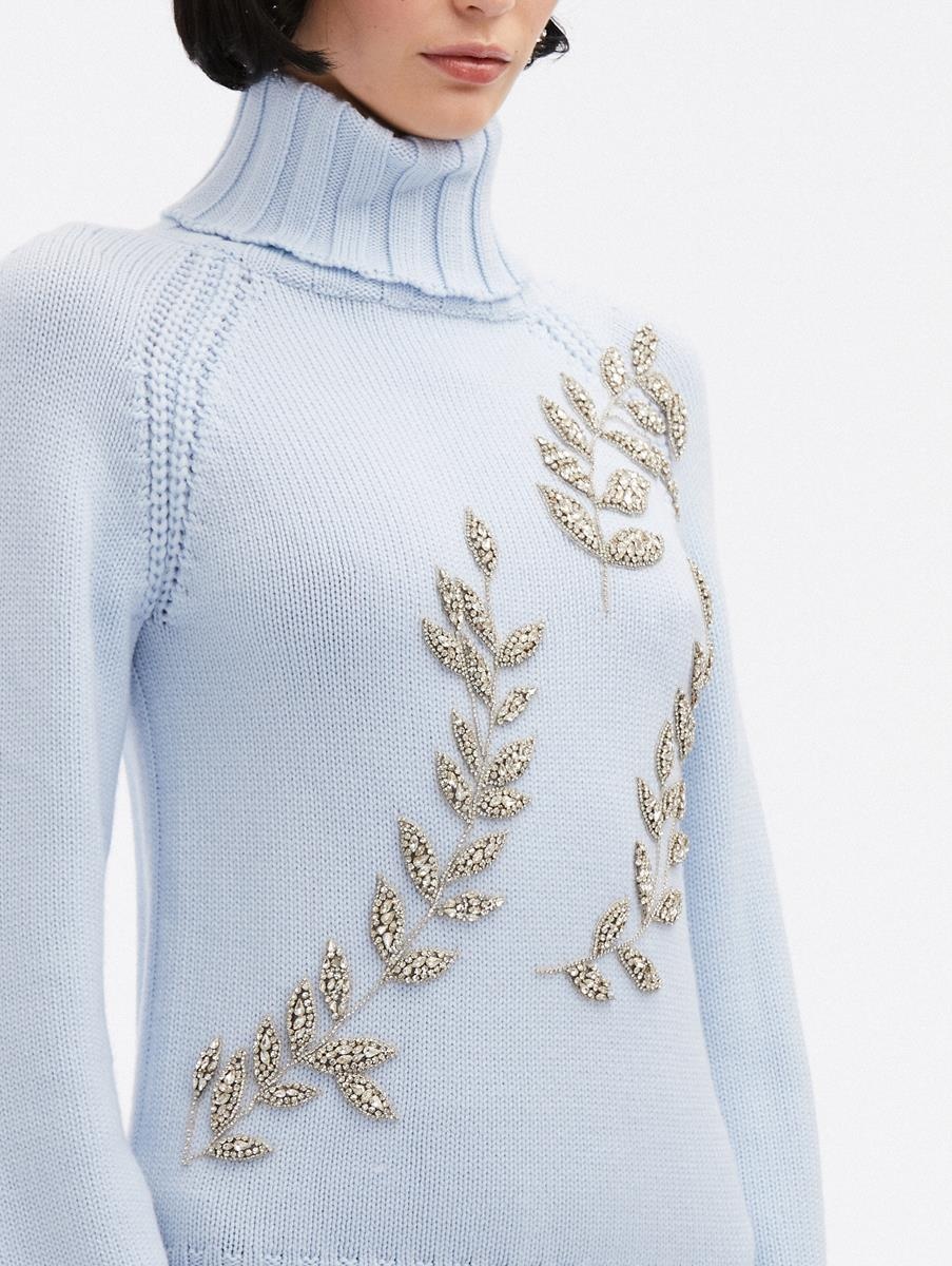 CRYSTAL LEAVES EMBROIDERED PULLOVER - 5