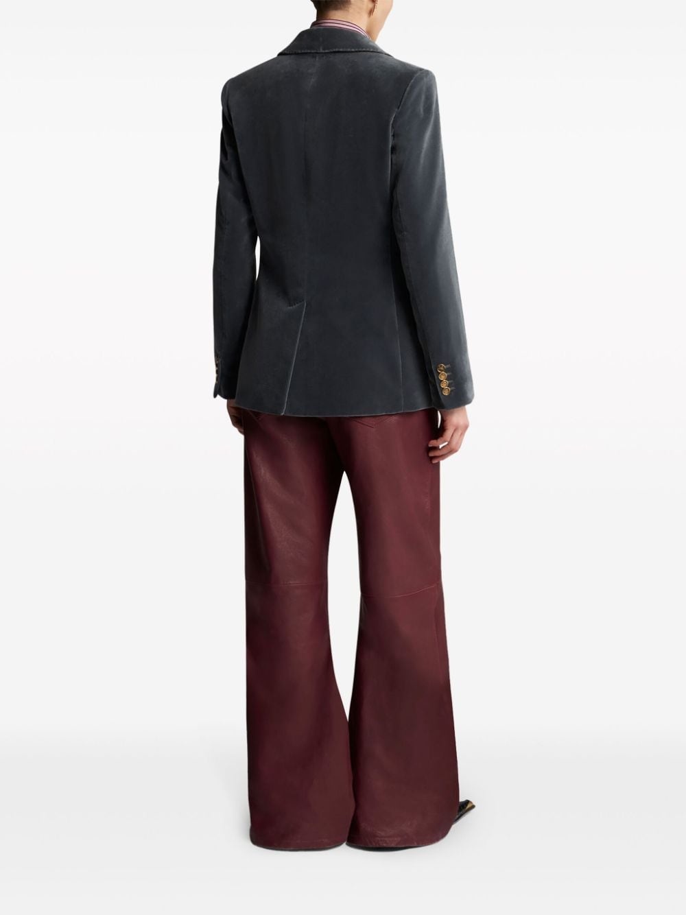 logo-engraved buttons velvet blazer - 4