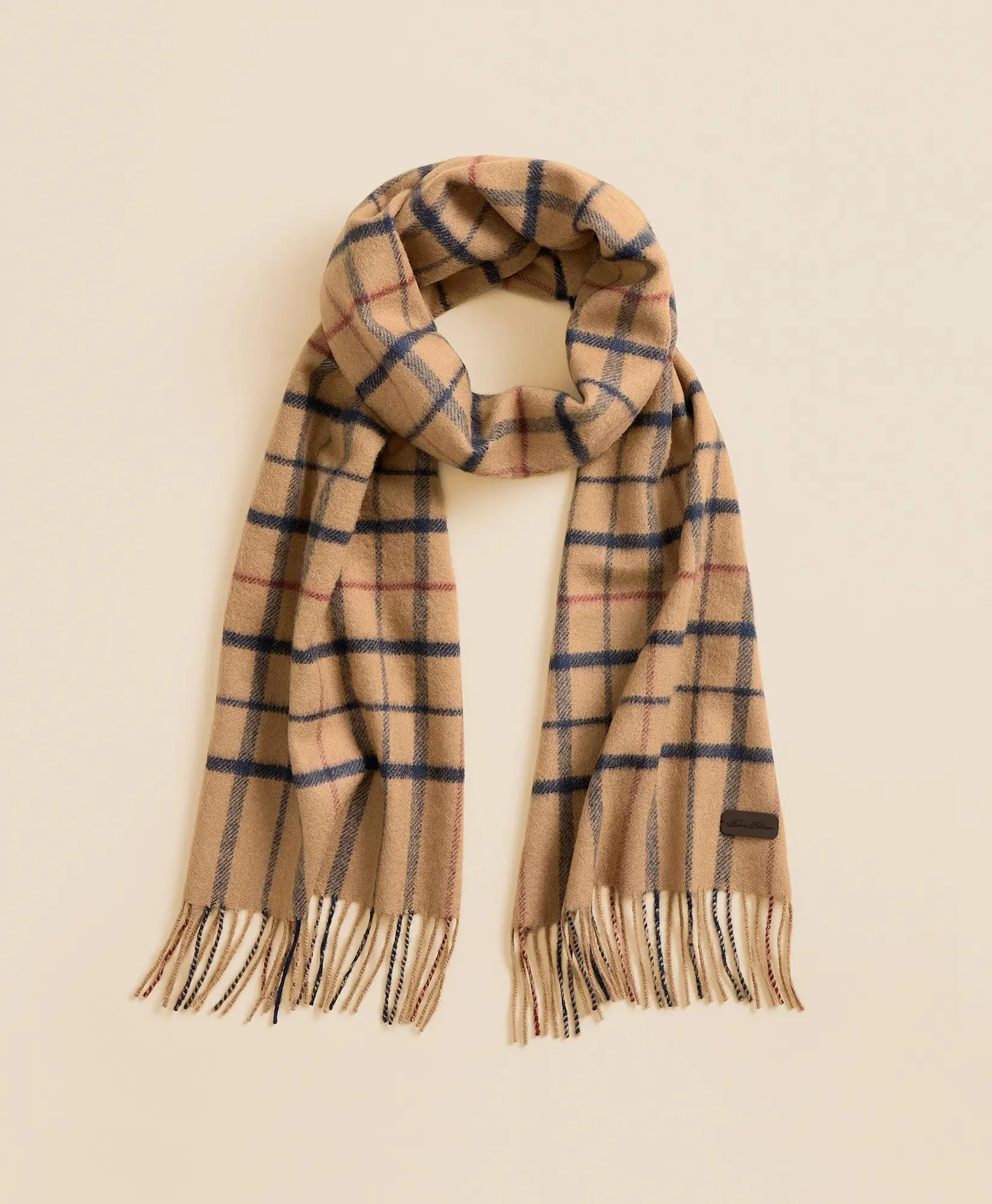 Camel Hair Windowpane Fringe Scarf - 1