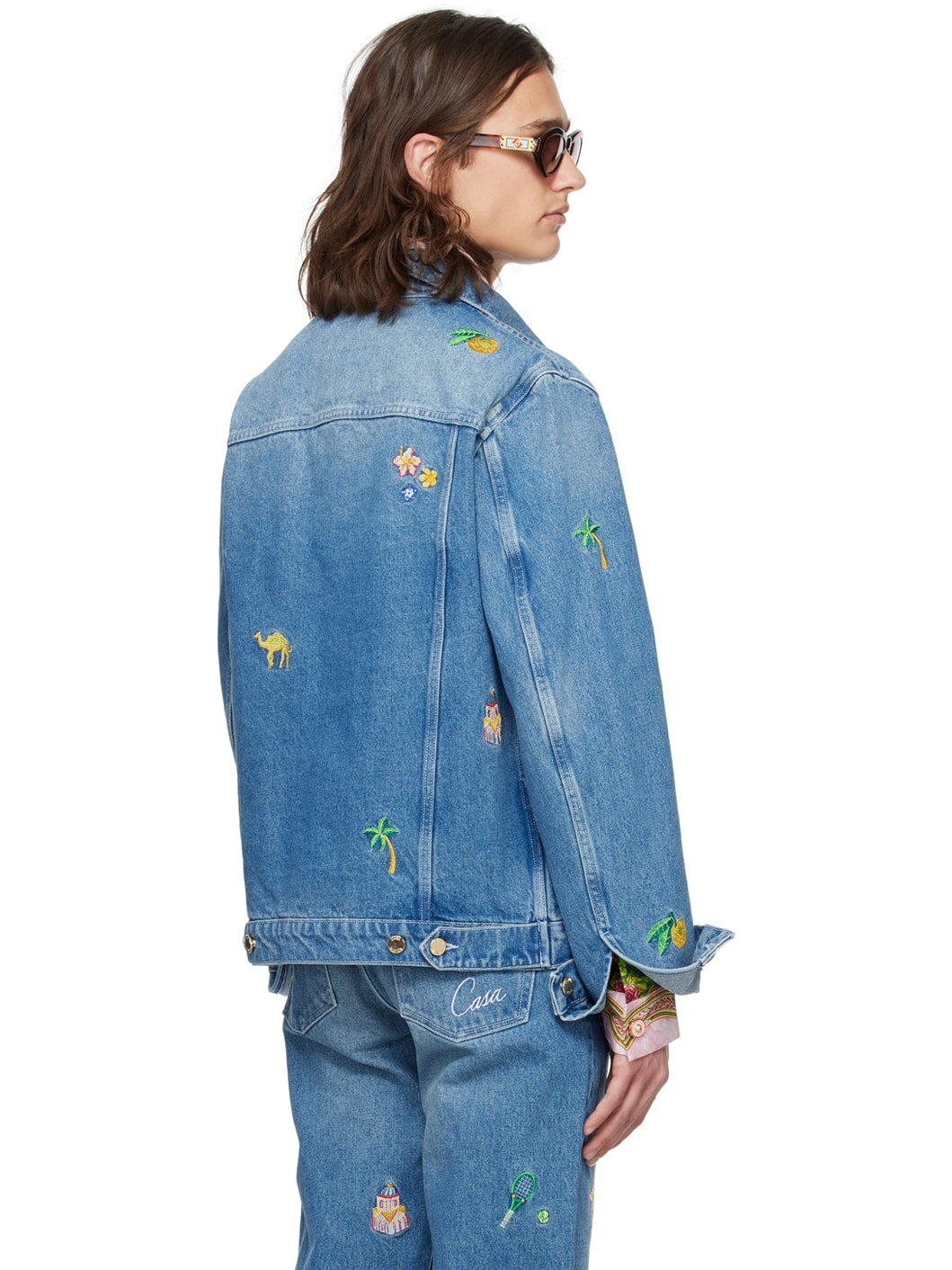 Blue Embroidered Denim Jacket - 3