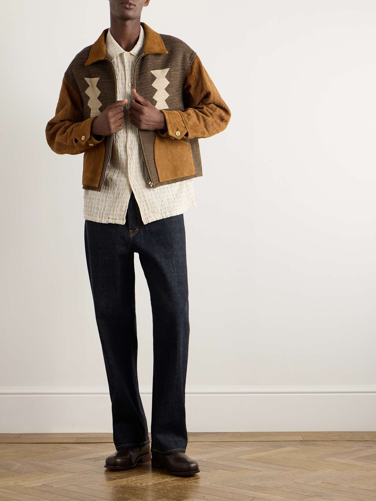 Stanza Wool, Linen and Cotton-Blend Jacquard and Suede Jacket - 2