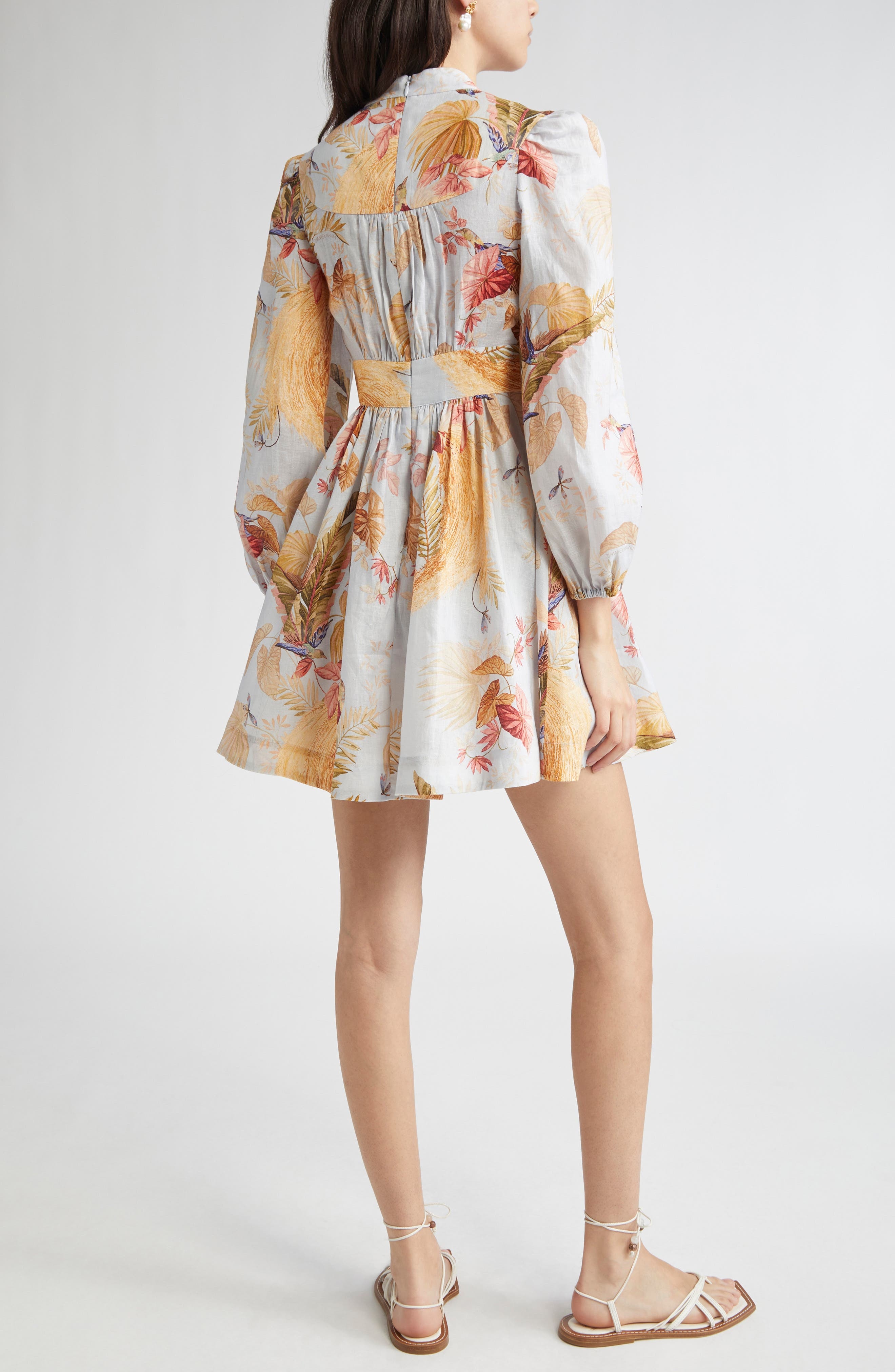 Zimmermann Ascension Floral Long Sleeve Linen Minidress in Light Blue Palm Floral at Nordstrom - 2