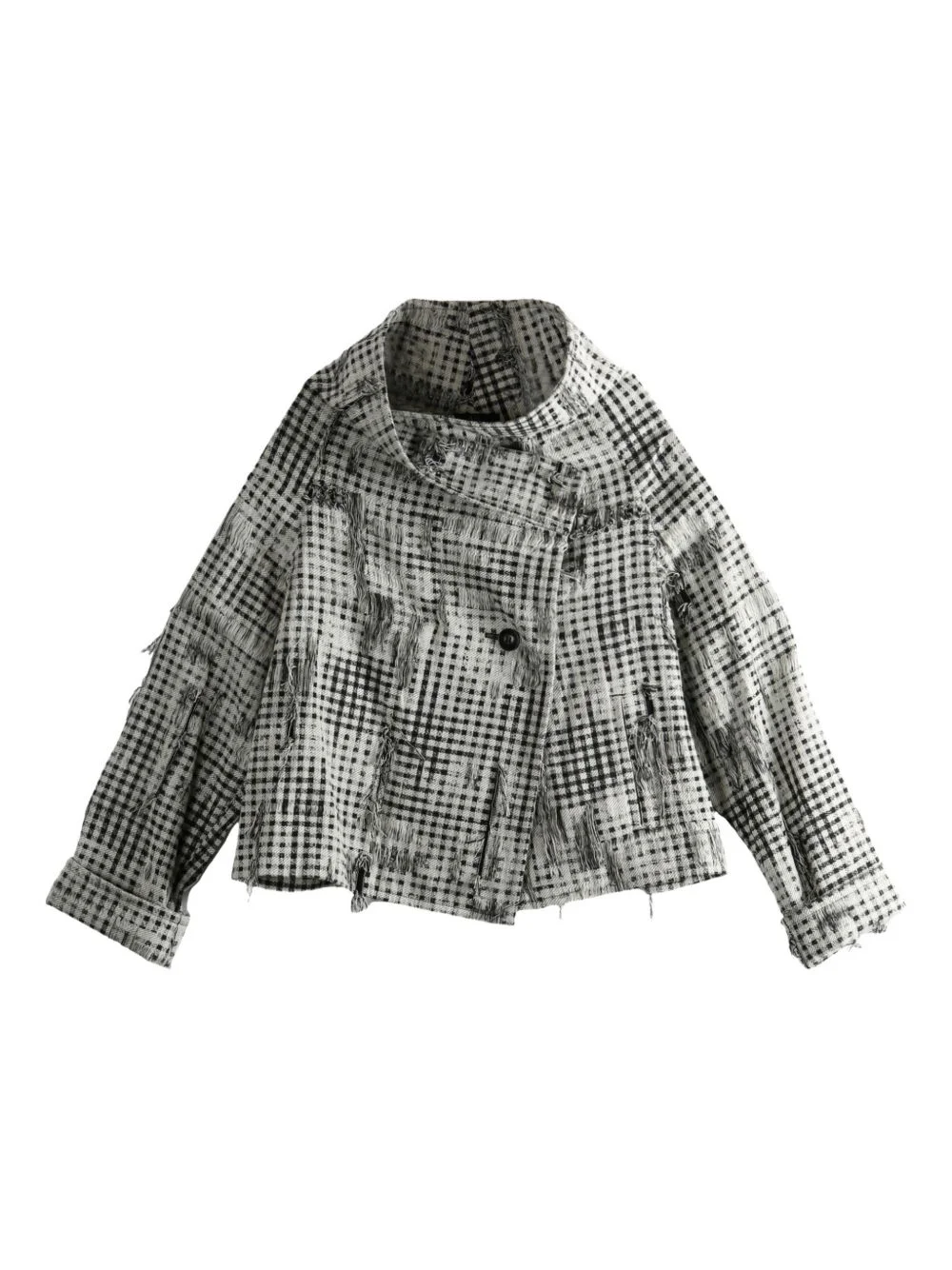 check-pattern frayed-hem jacket - 1