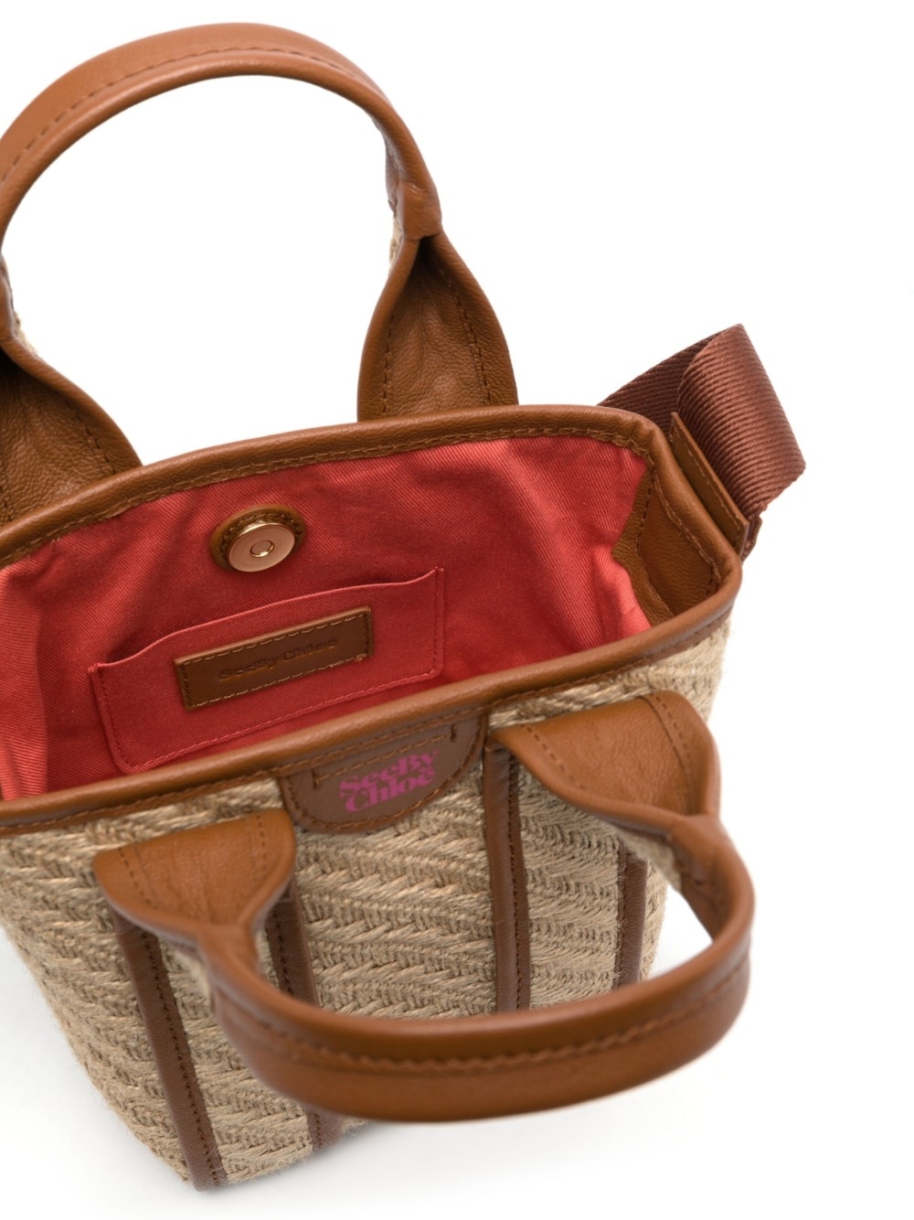 leather-trimmed jute tote bag - 5