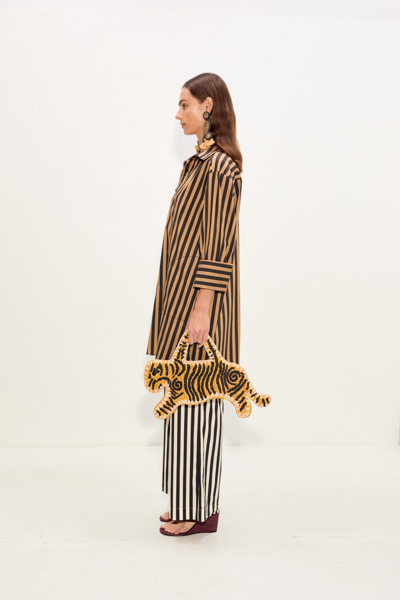 Kena Poplin Dress In Black/Tan Stripe 3