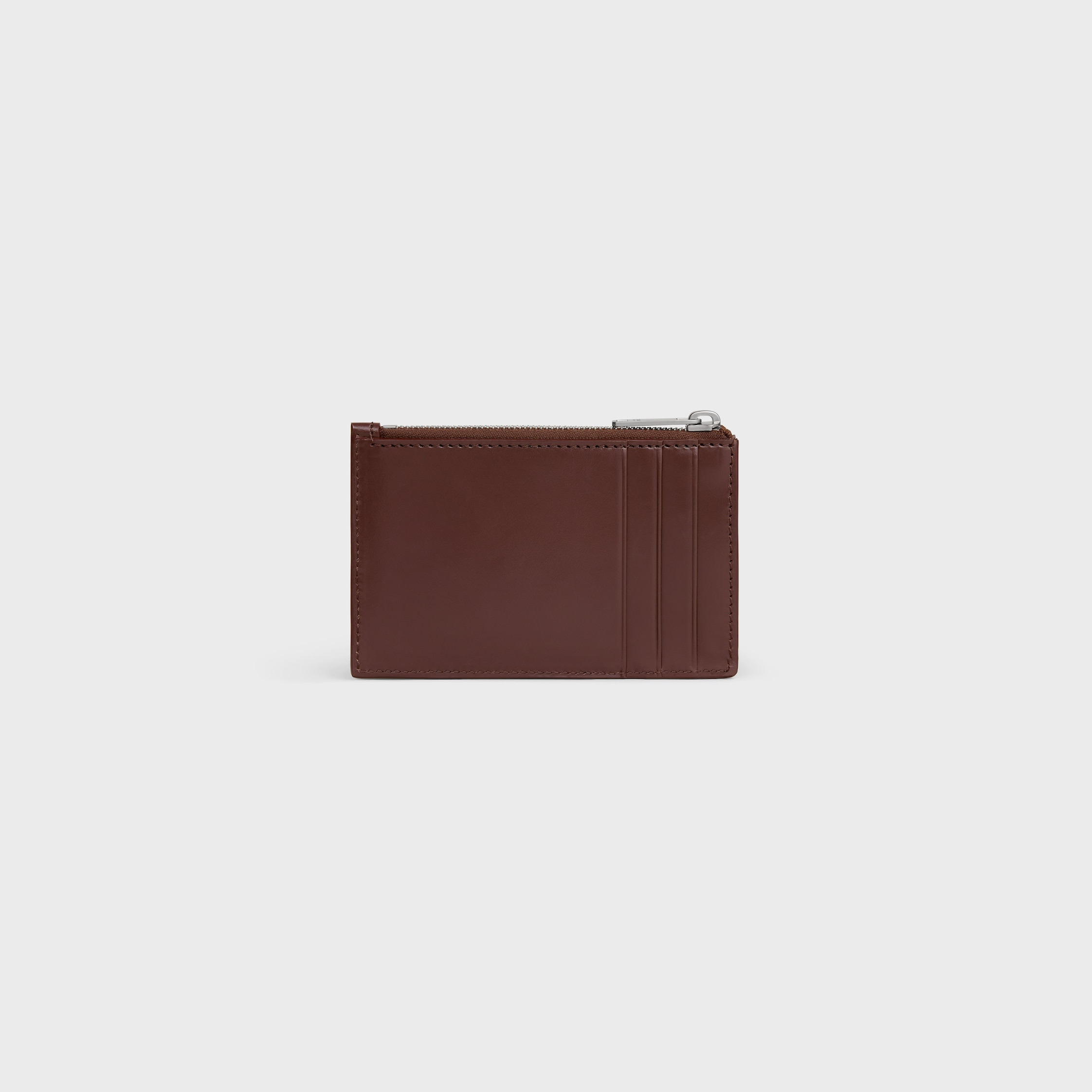 Zipped Card Holder in Satinated calfskin with triomphe embossed - 3