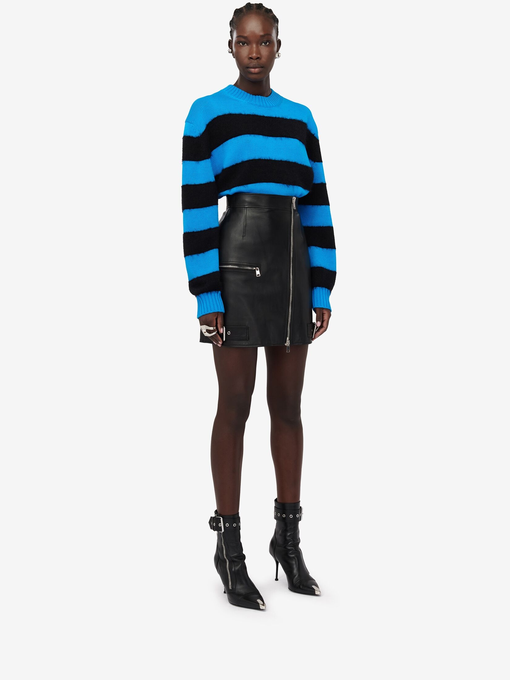 Women's Striped Crew-neck Jumper in Lapis Blue/black - 3