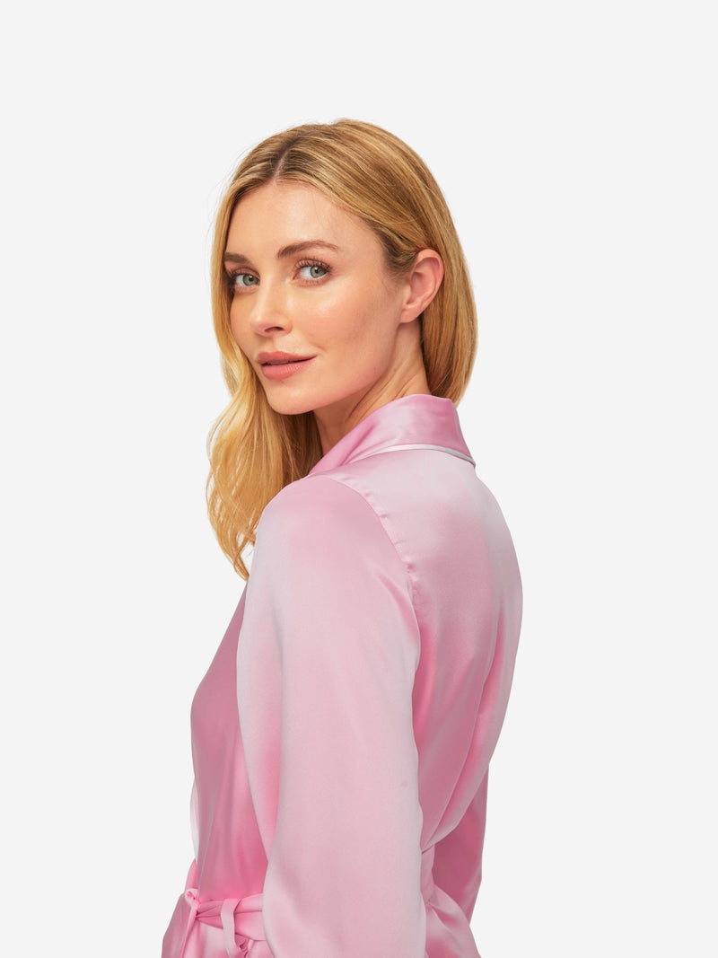 Women's Long Dressing Gown Bailey 2 Silk Satin Pink - 6