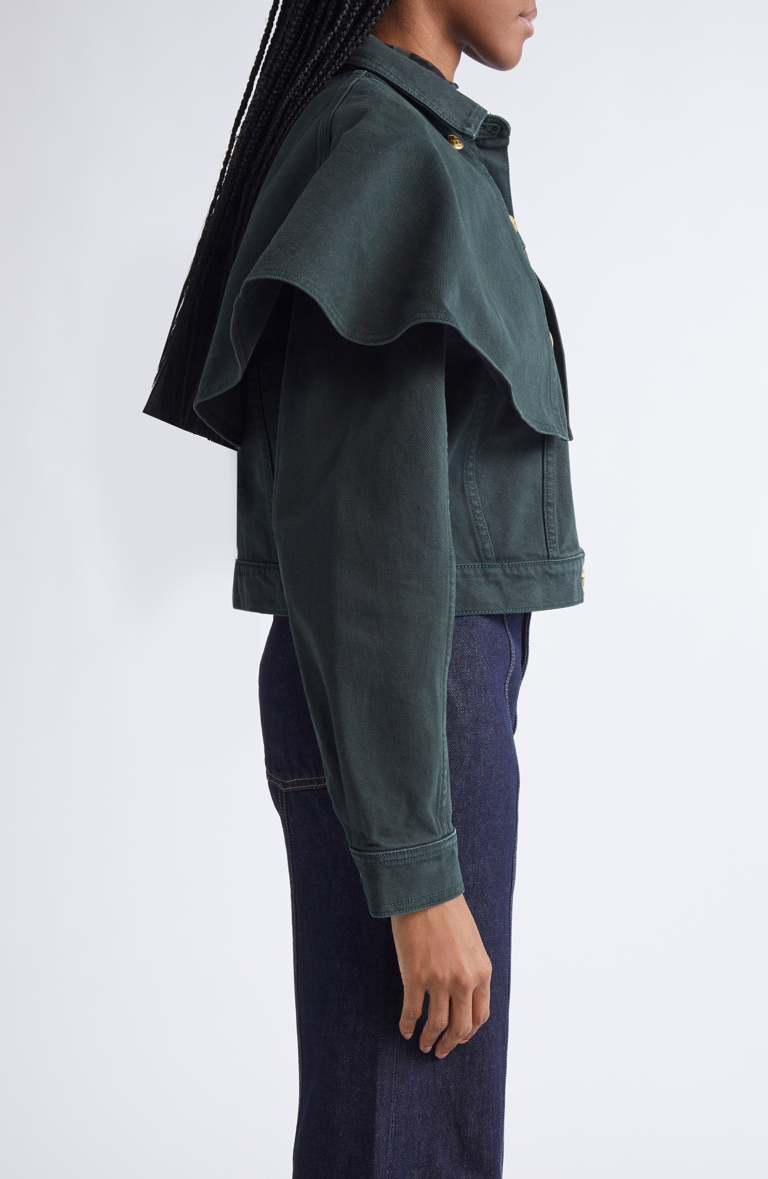 Ulla Johnson The Agata Cape Denim Jacket in Hunter at Nordstrom - 4