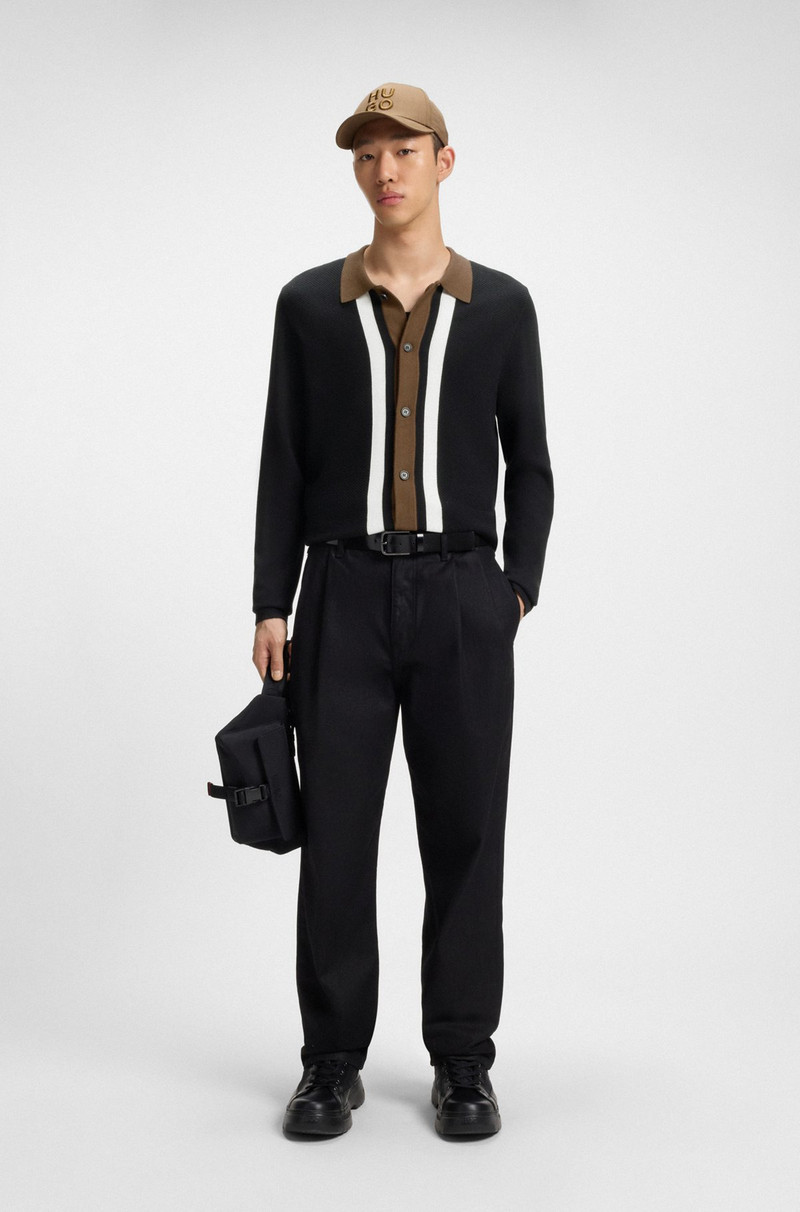 HUGO BUTTON-UP SWEATER WITH CONTRAST STRIPES outlook