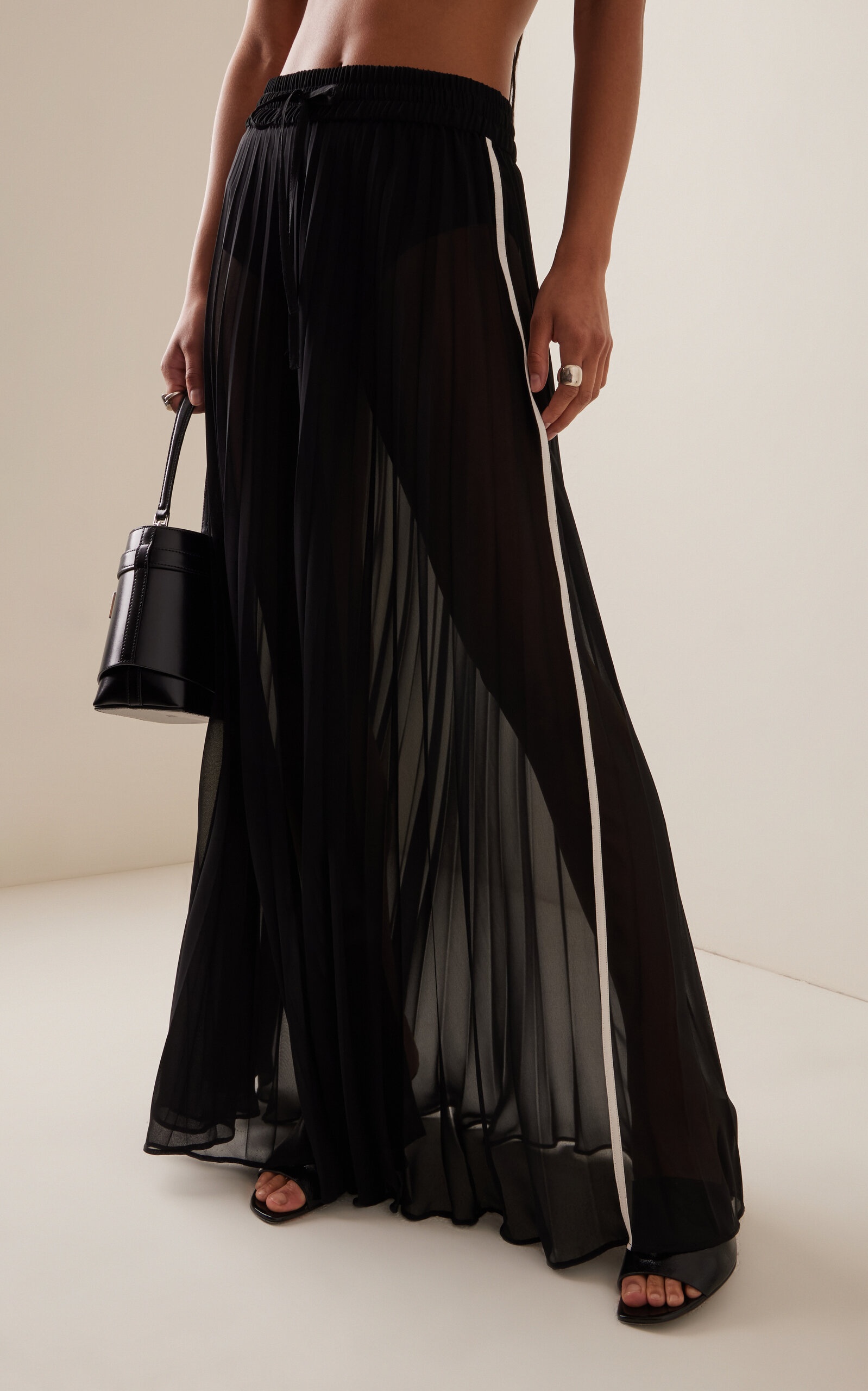 Pleated Chiffon Midi Skirt black - 3