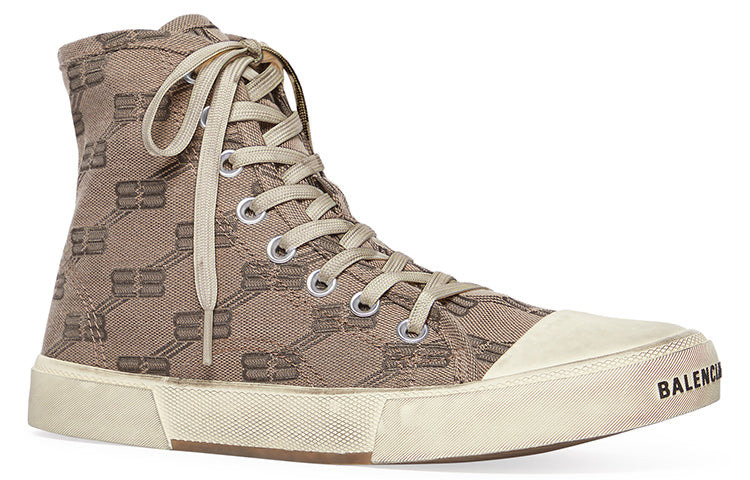 (WMNS) Balenciaga Paris High Top Sneakers 'Tan BB Monogram Cotton and White Rubber' 688756W3RQ12298 - 2