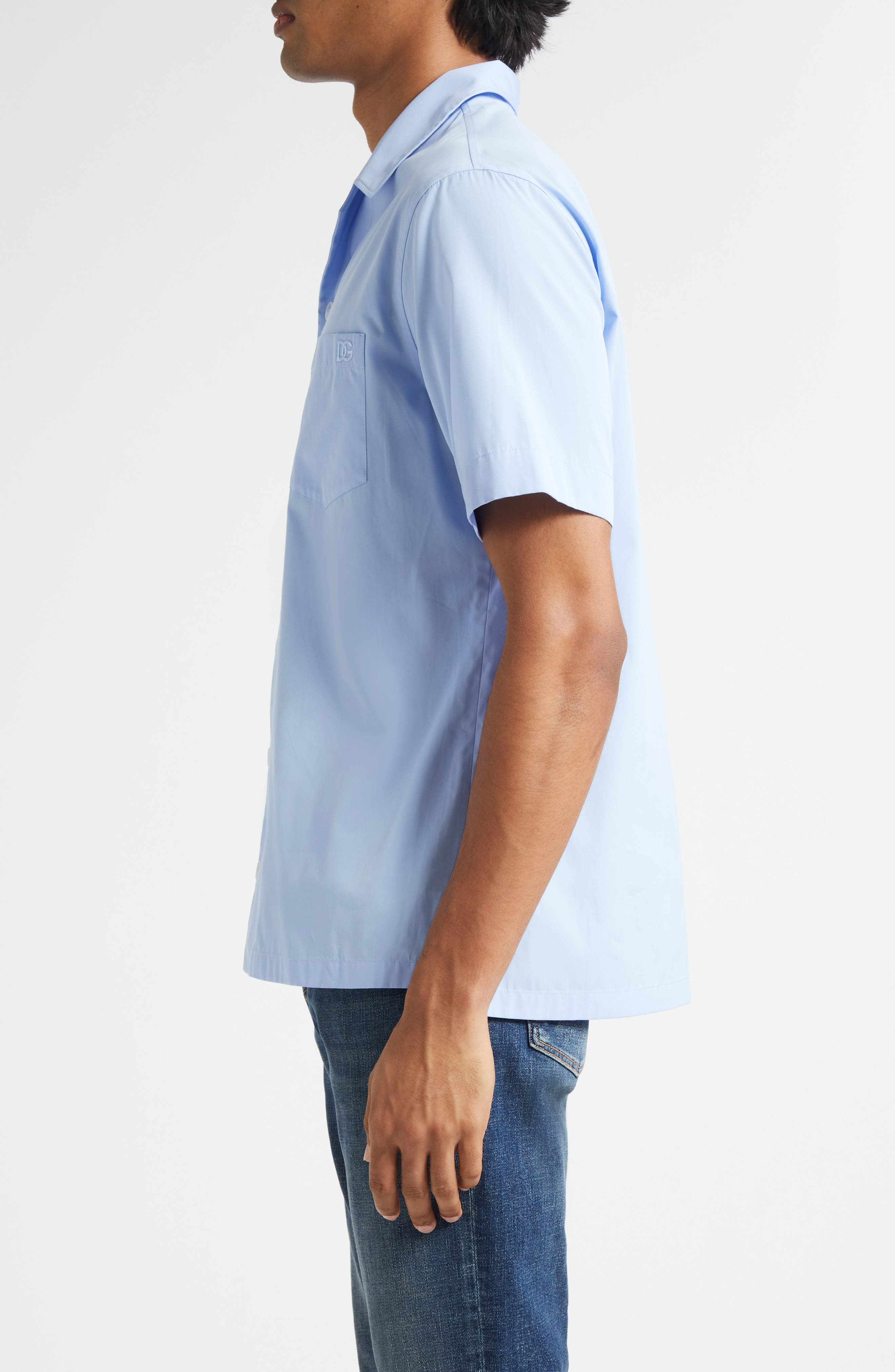 Dolce&Gabbana Logo Embroidered Camp Shirt in B0074 Celeste Scuro at Nordstrom - 3