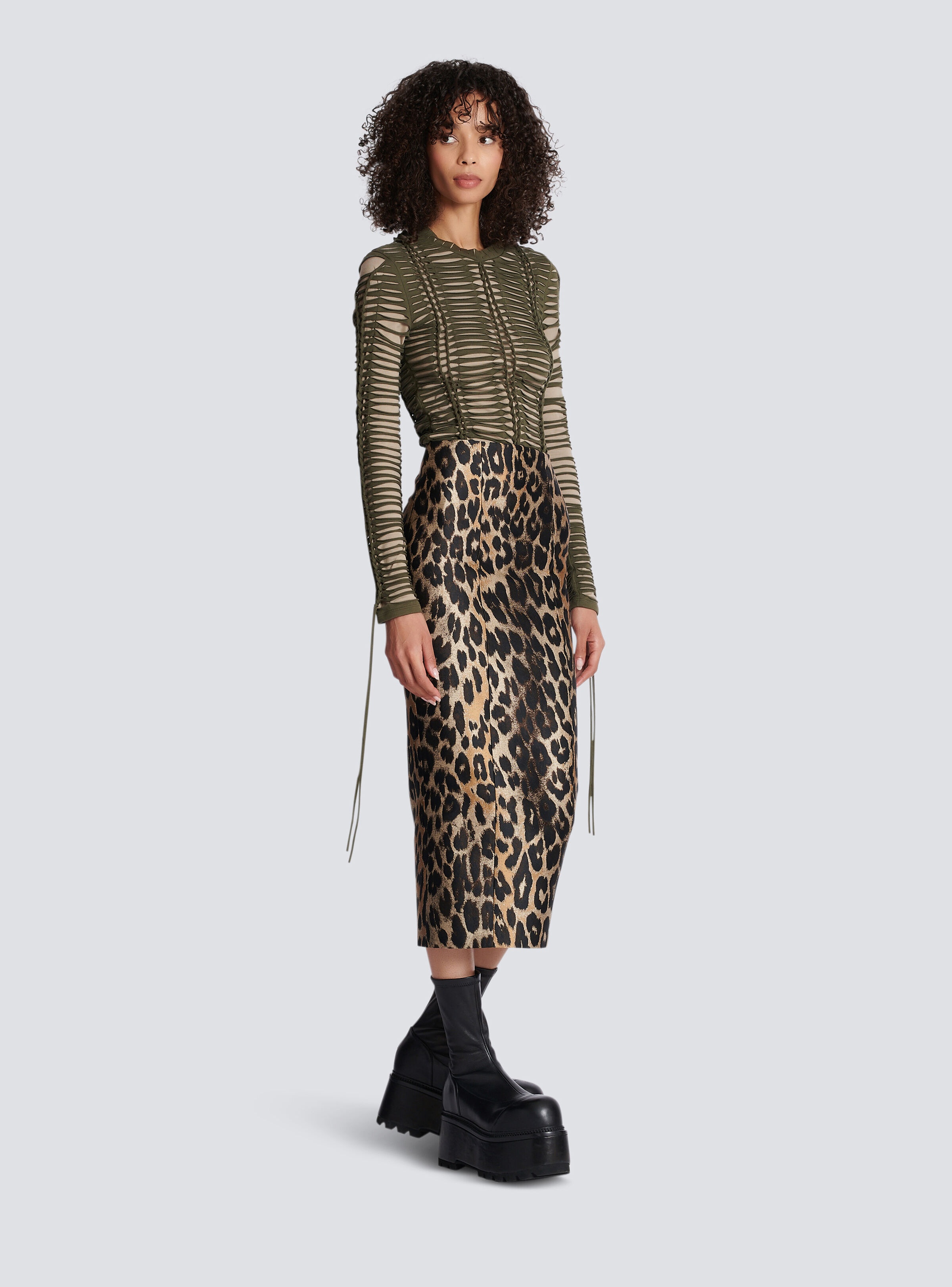 Leopard jacquard pencil skirt - 3