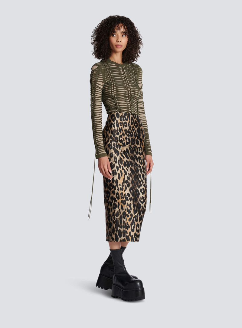 Leopard jacquard pencil skirt 3