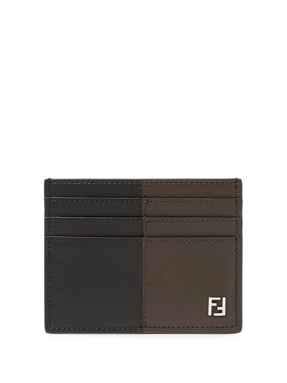 Fendi card holder "ff double" in black/ebony bicolor leather - 1