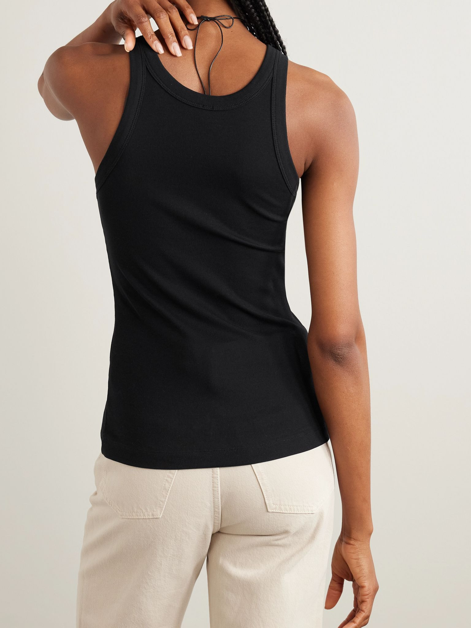 + NET SUSTAIN Curved ribbed stretch organic cotton-jersey tank Black - 4