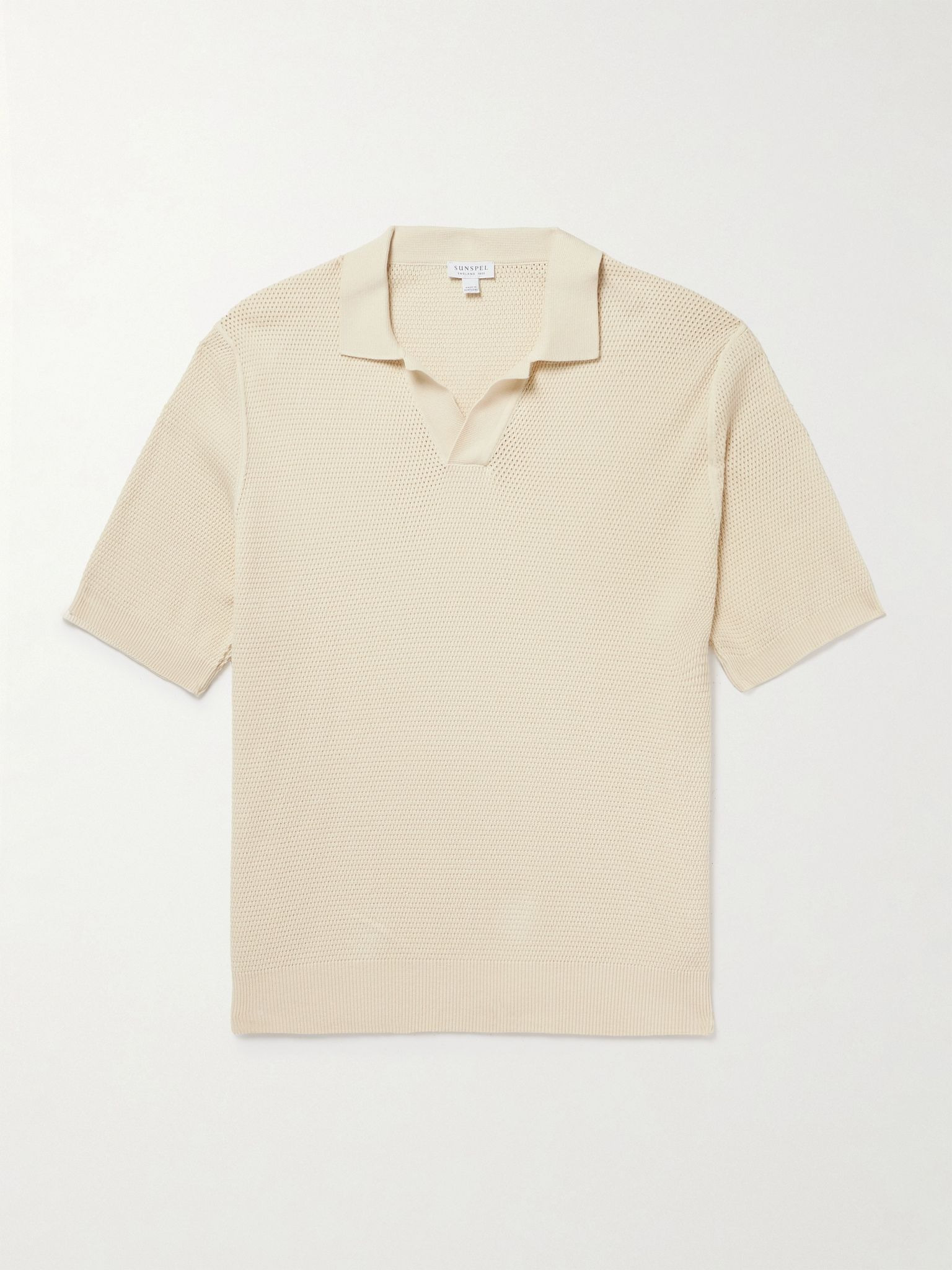 Cotton-Mesh Polo Shirt Ecru - 1
