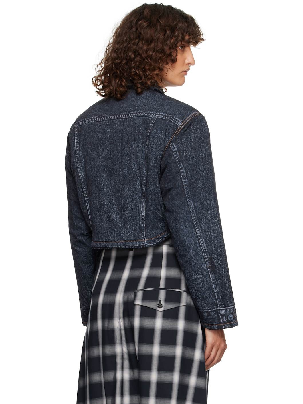 Black Denim Print Cropped Jacket - 3
