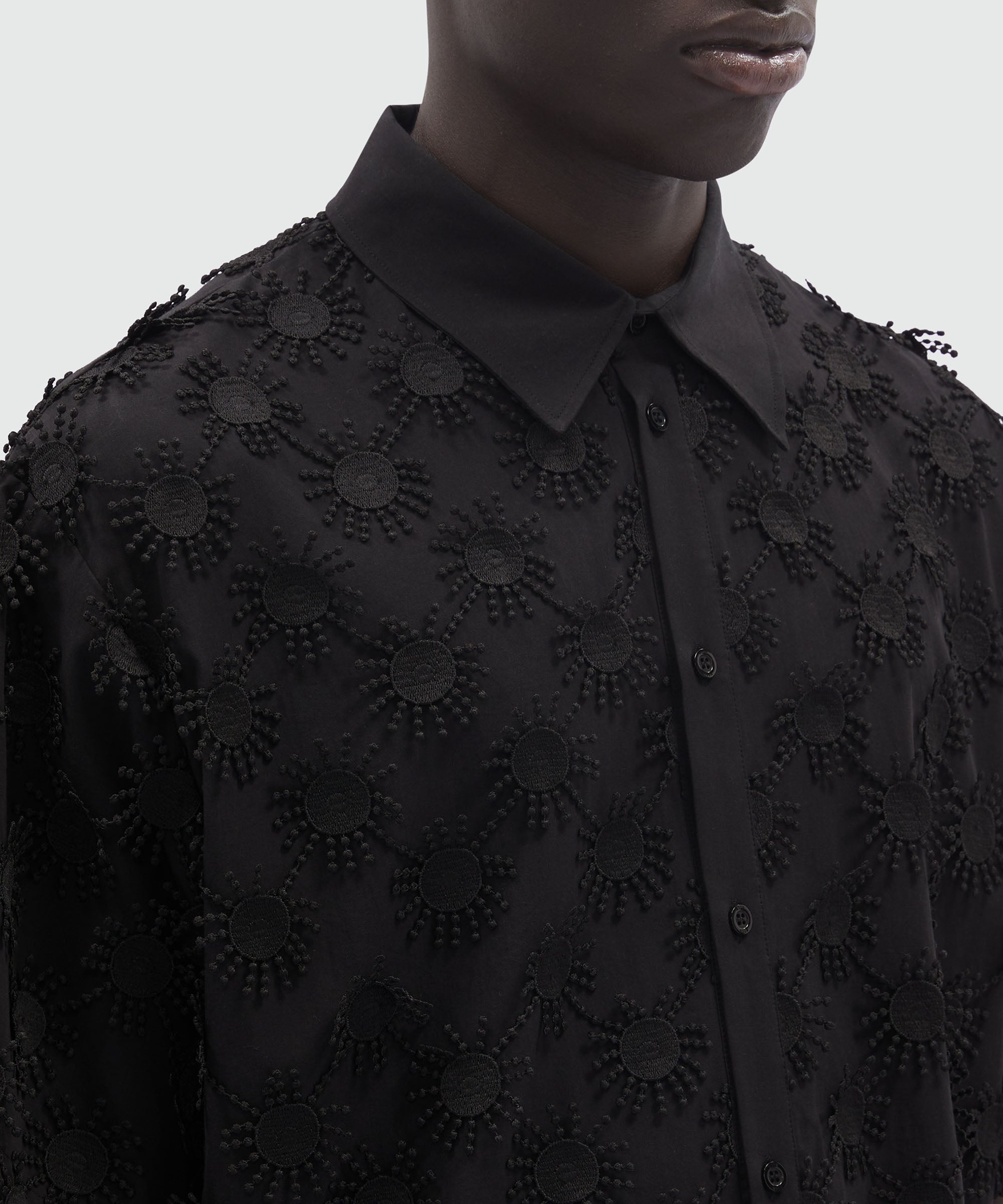 Black poplin shirt with all-over embroidery - 5