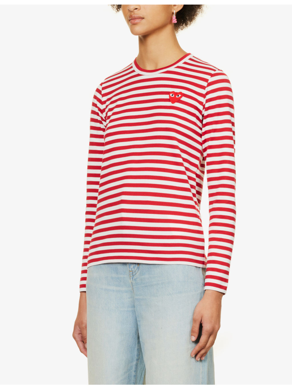Heart-embroidered striped cotton-jersey top - 3