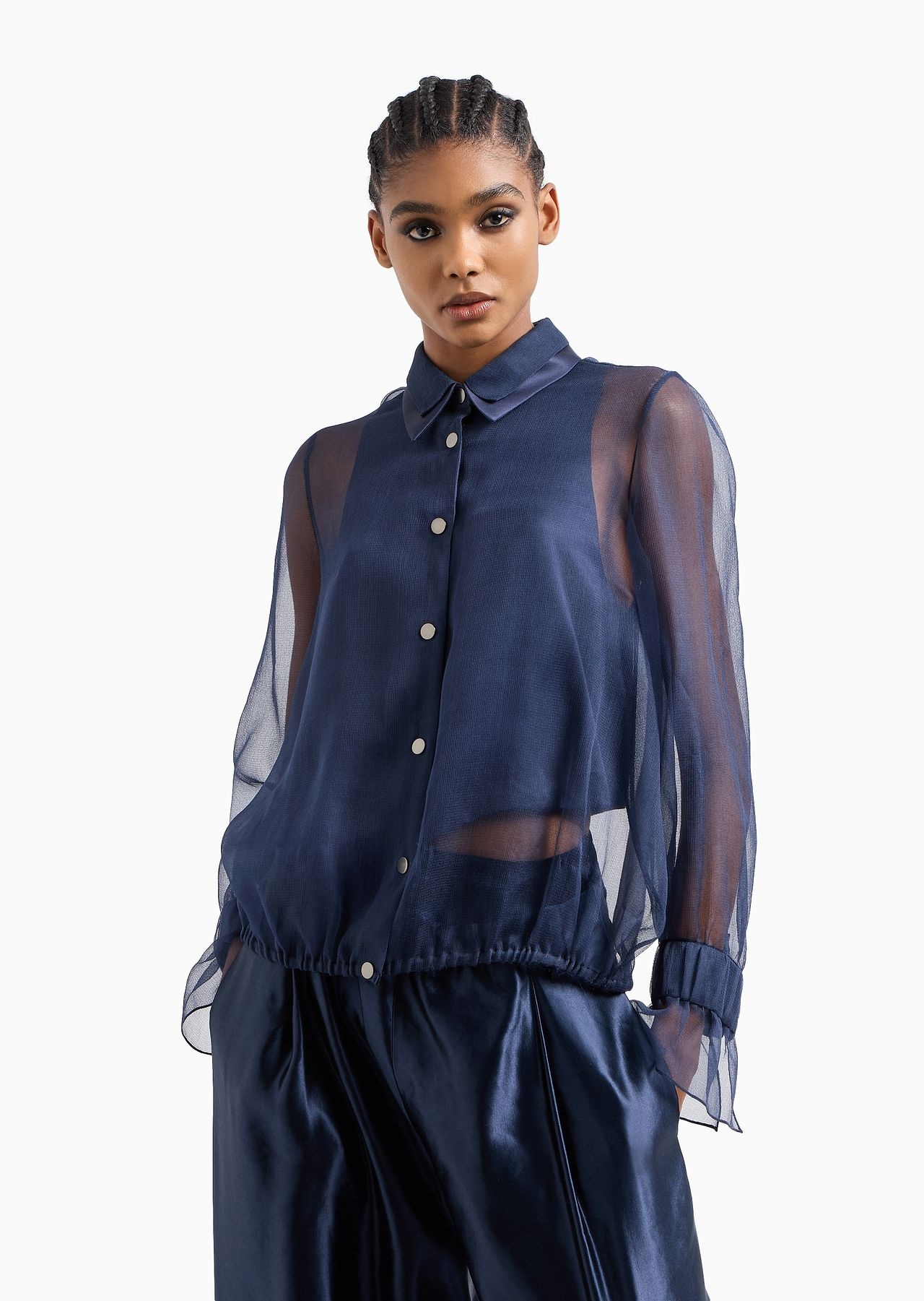 Silk organza shirt with plastron - 2