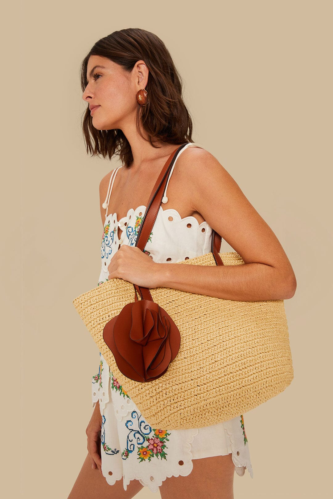 Caramel Raffia Basket Bag - 2