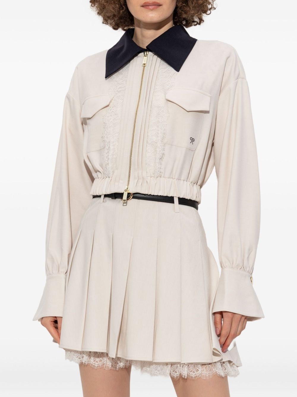 lace-trimmed zip-front jacket - 3