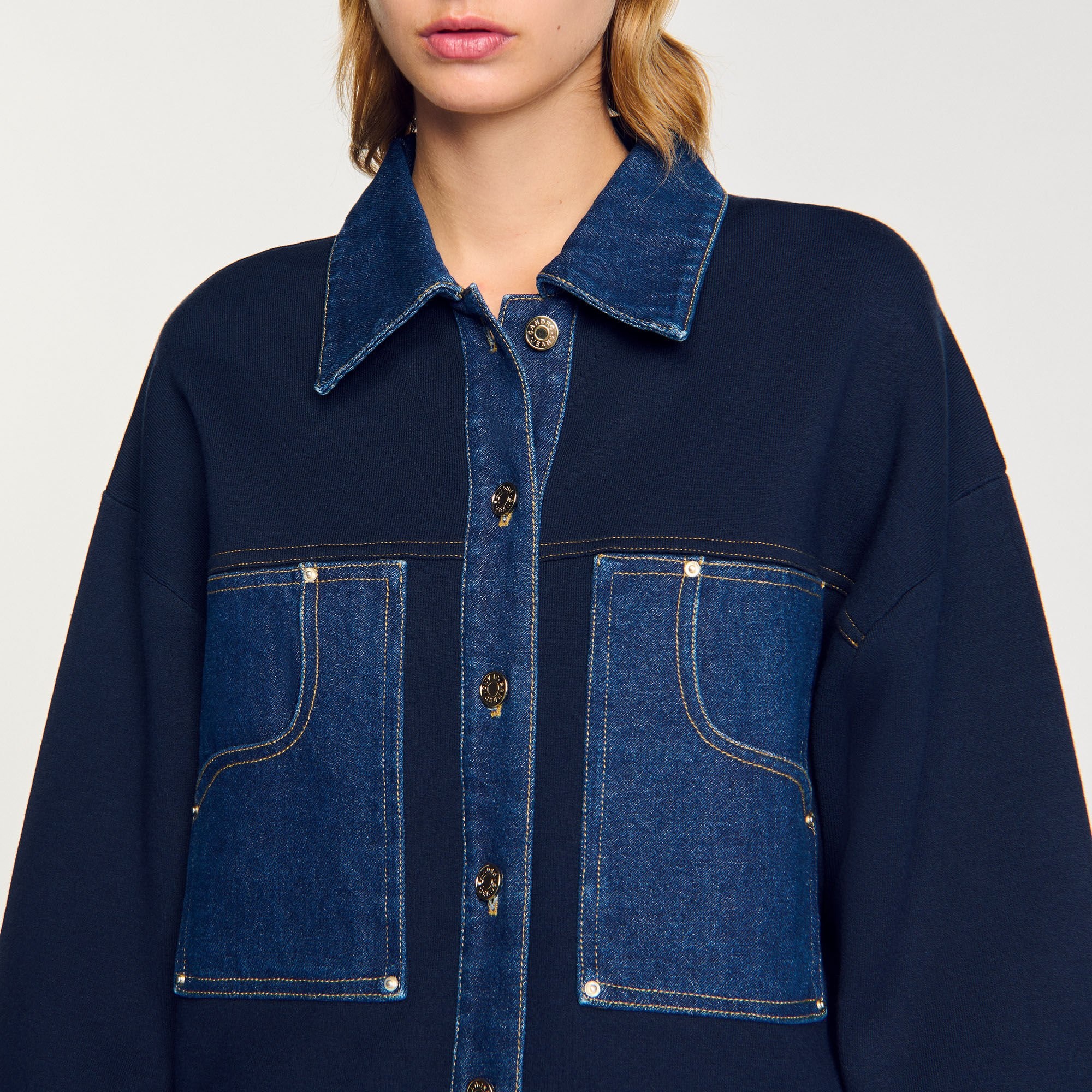 DENIM DETAIL CARDIGAN - 4
