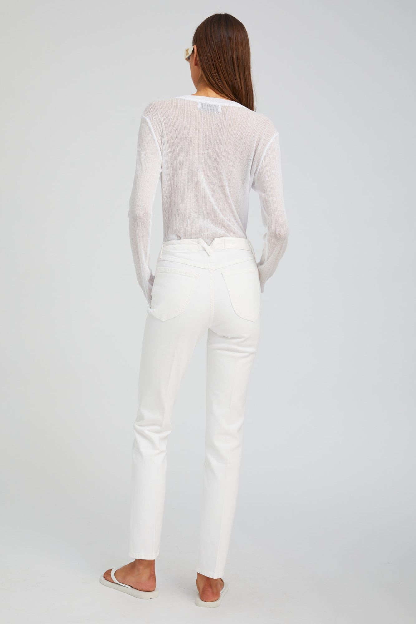 WHITE POINTELLE LONG SLEEVE HENLEY - 5
