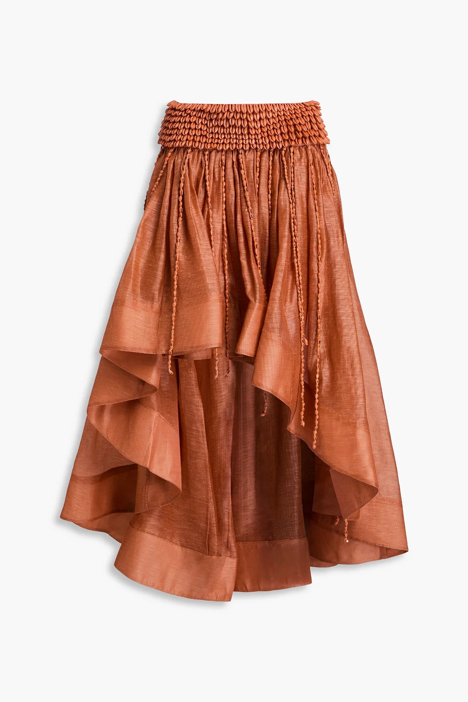 Asymmetric shell-embellished linen and silk-blend maxi skirt - 1
