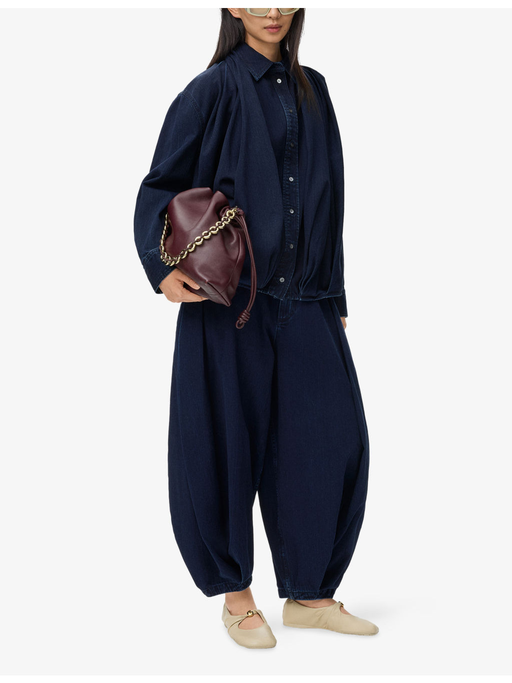 Draped Denim-Look Cotton Shirt - 2