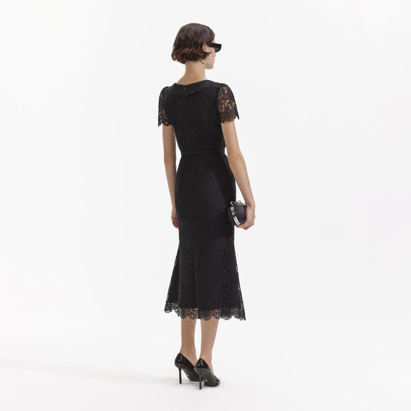 self-portrait Black Guipure Lace Button Midi Dress - SS24-004M-B |  REVERSIBLE