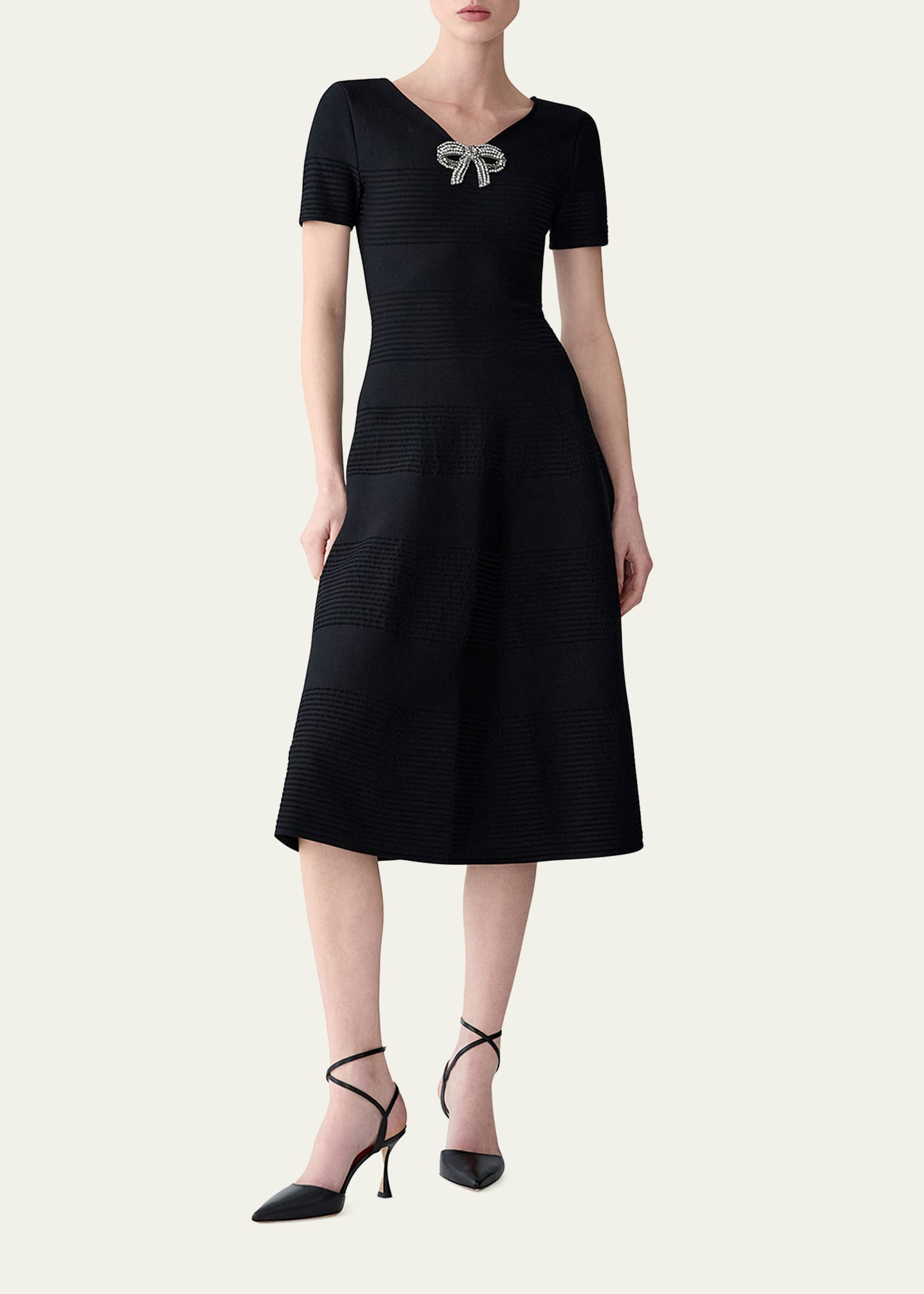 Crystal Bow V-Neck Flare Dress - 2