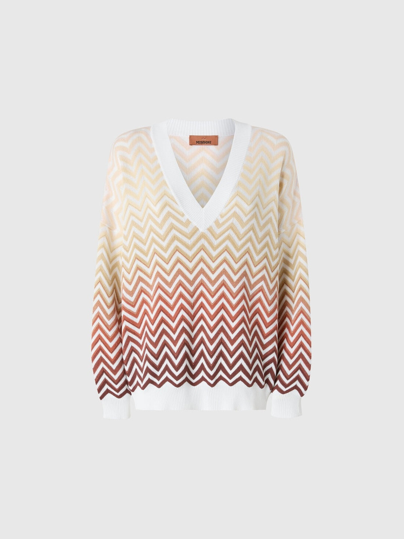 Oversized dégradé chevron sweater with V-neck - 1