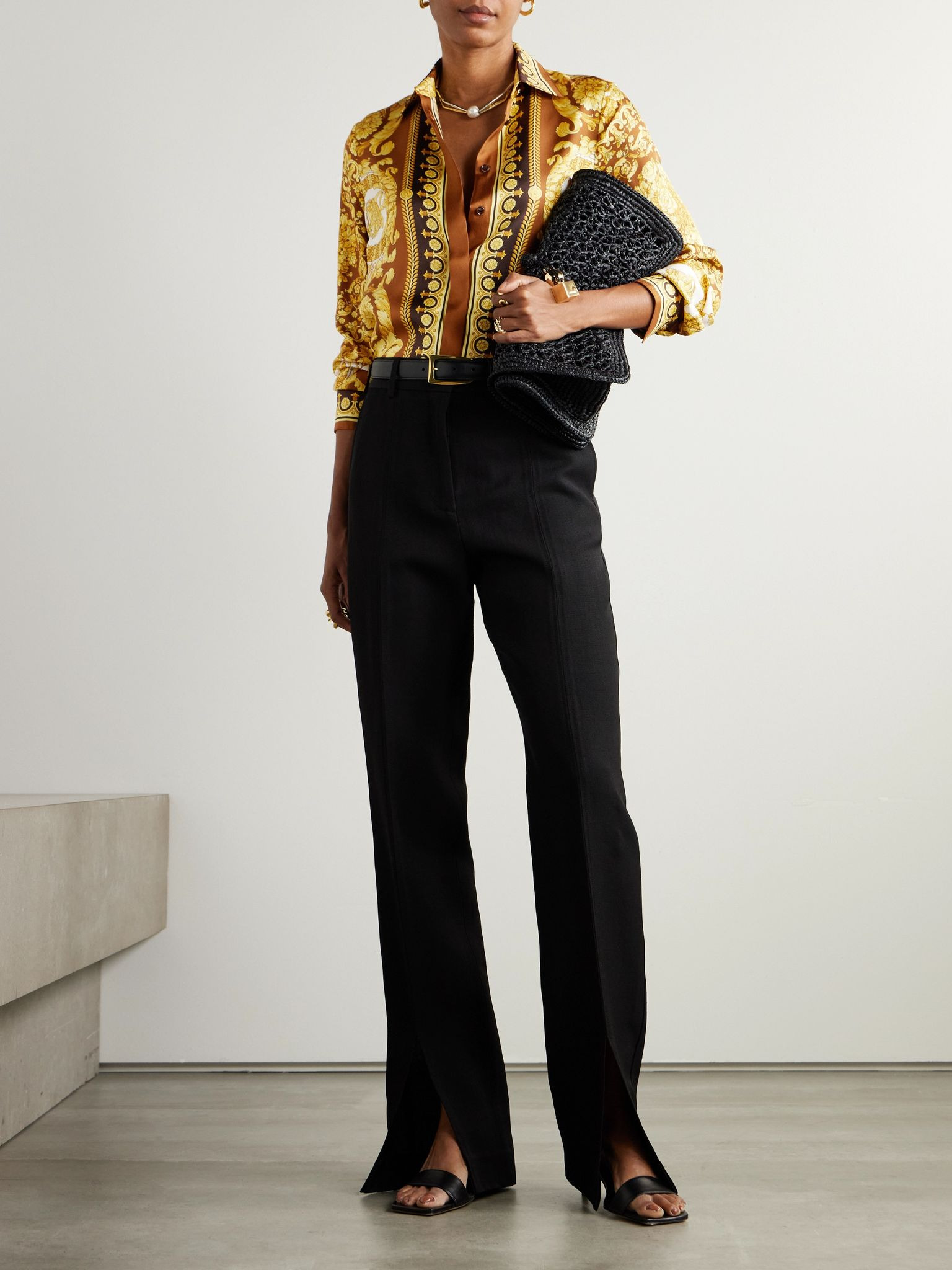 Printed silk-twill shirt Yellow - 2