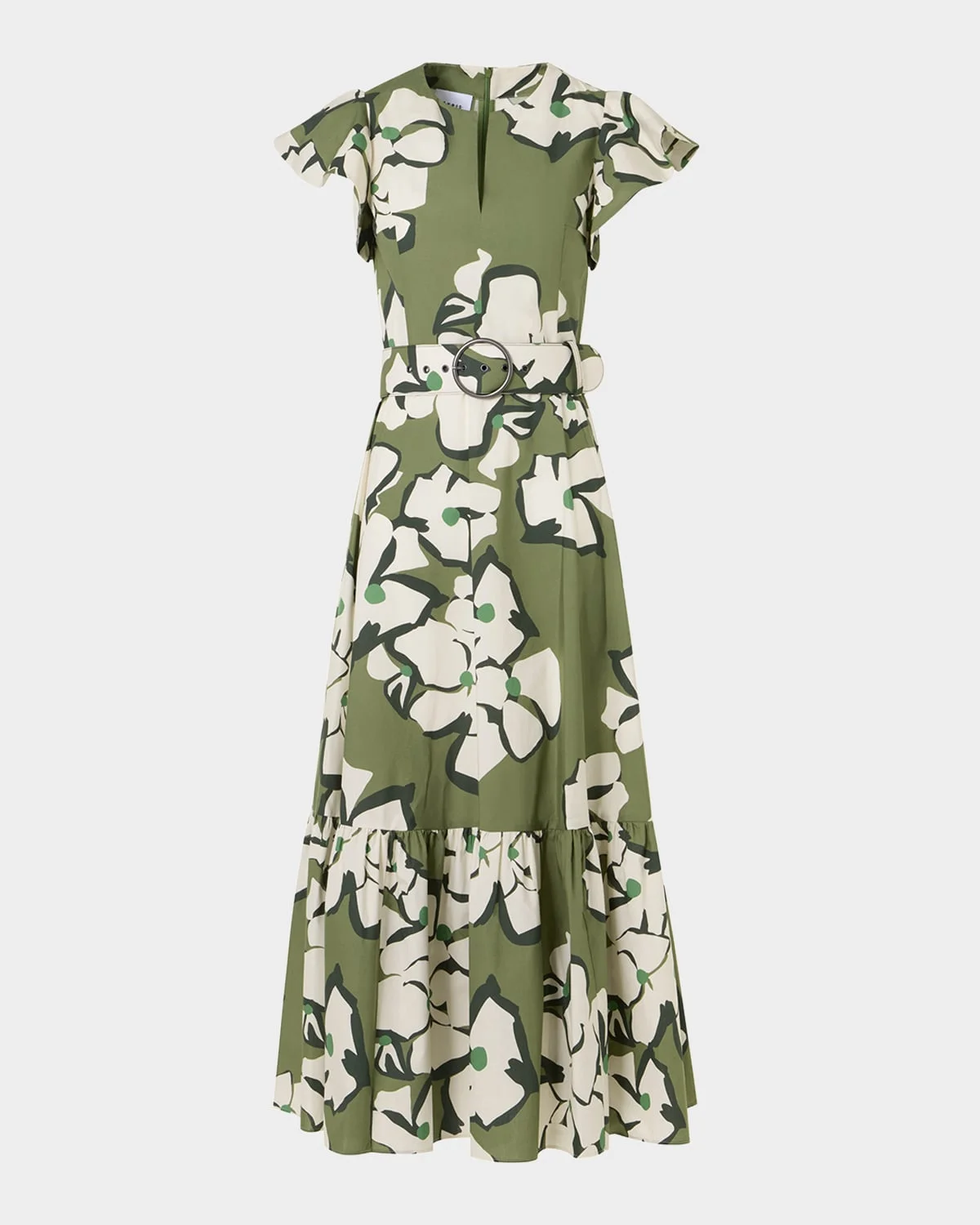 Papercut Flower Cotton Ruffle Belted Midi Dress - 1