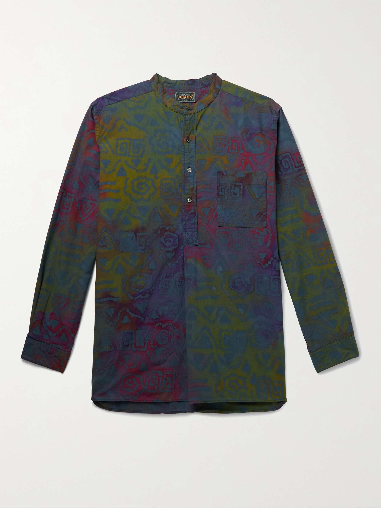 Grandad-Collar Printed Cotton Half-Placket Shirt - 1