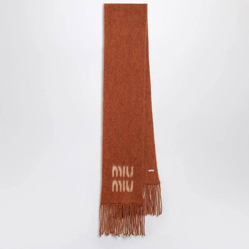 Miu Miu Rust Mohair-Blend Scarf With Logo Women - 1