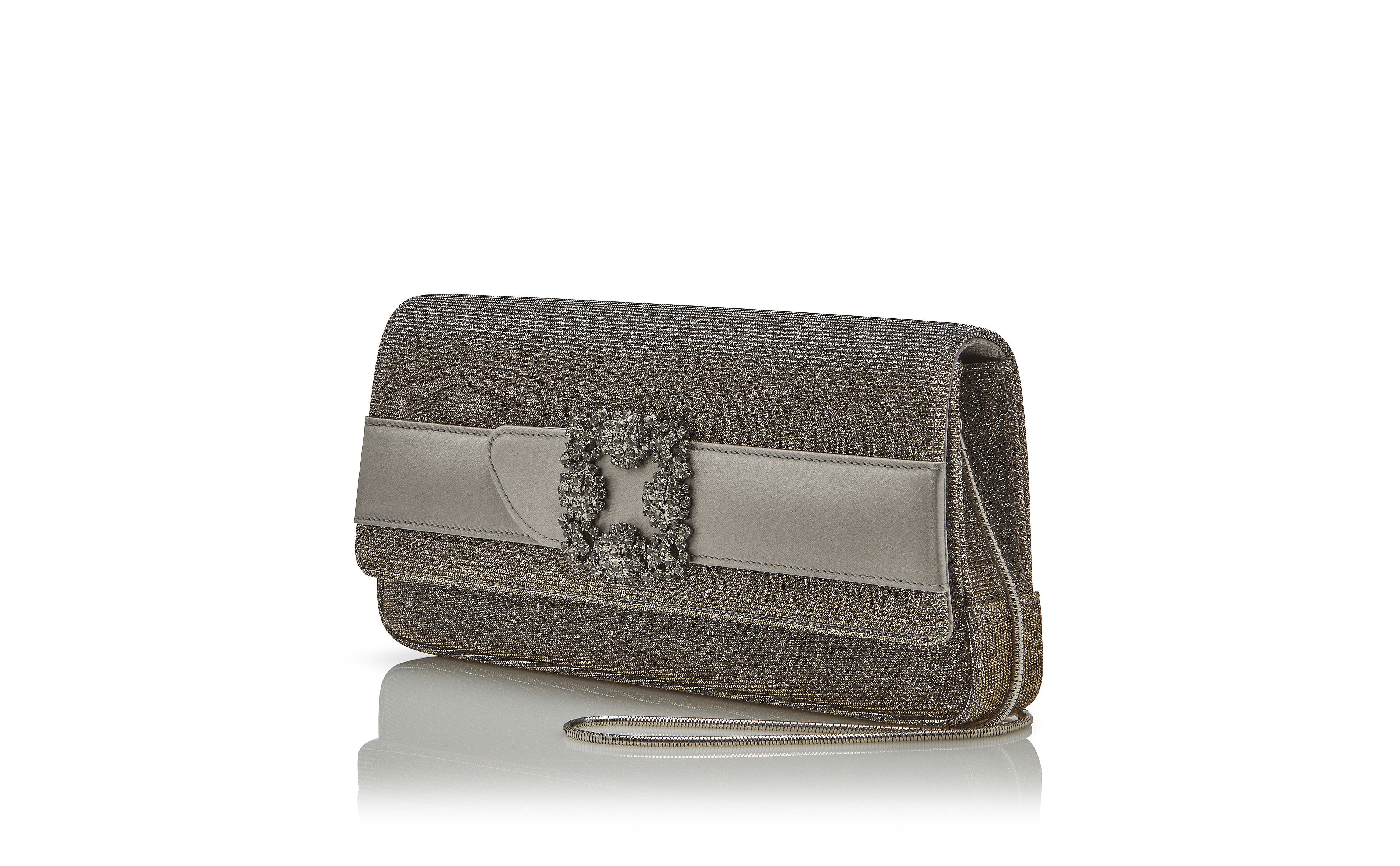 Gold Glitter Fabric Jewel Buckle Clutch - 3