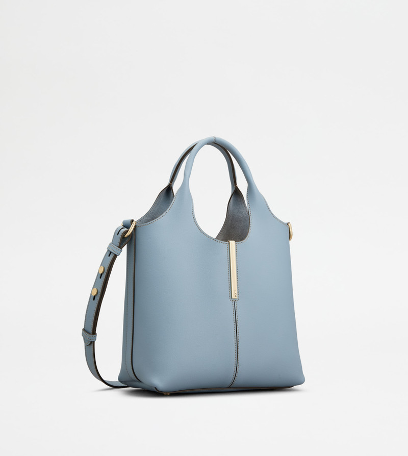 TOTE SHOPPING BAG IN LEATHER MINI - LIGHT BLUE 2