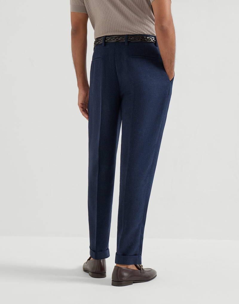Silk, linen and wool hopsack trousers with pleat 3