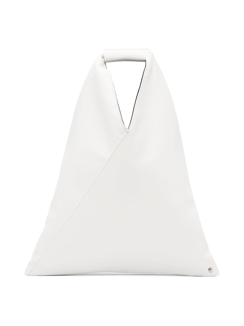 White Faux-Leather Small Triangle Tote 1