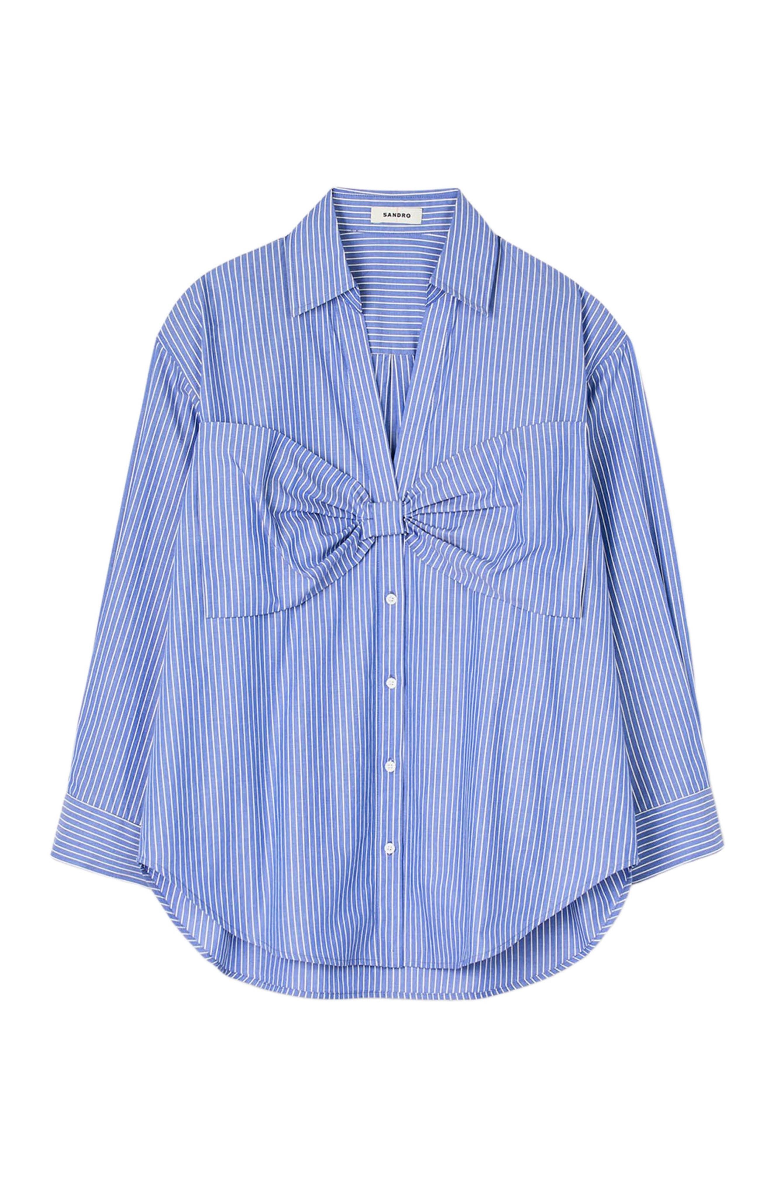 SANDRO Oversized bow shirt in Blu /White at Nordstrom - 6