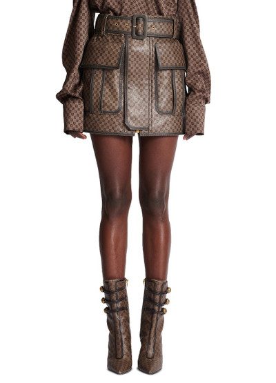 Balmain Short Leather Skirt With Mini Monogram Print outlook